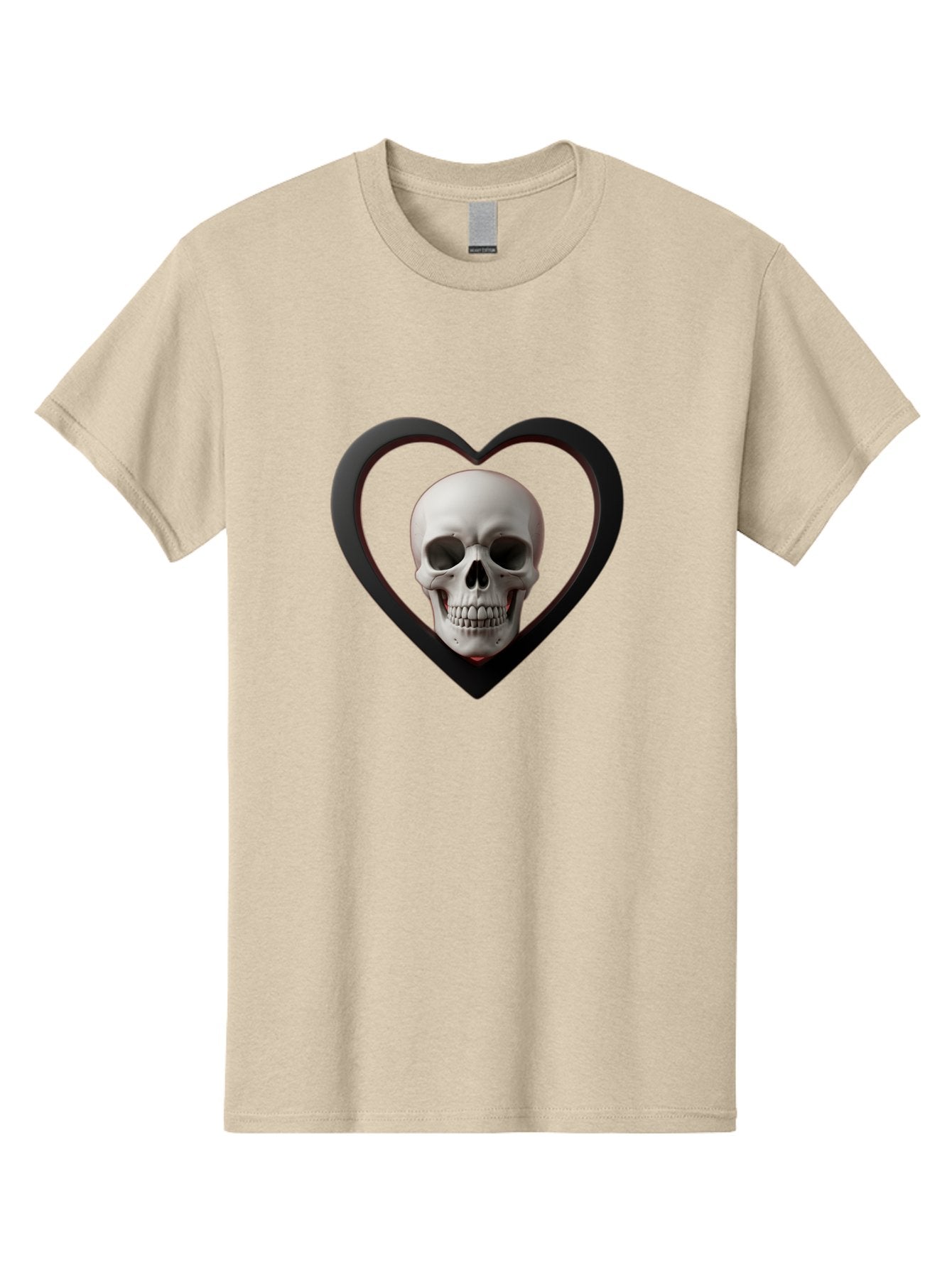 Skull-In-Heart Men'S Graphic Tee, 100% Cotton, Comfortable Casual Summer Wear, Machine Washable, Human Skull, Heart Shape, Black Outline, Gothic Symbolism, Edgy Aesthetic, Dark Art, Skull Art, Heart Frame Bad588 15