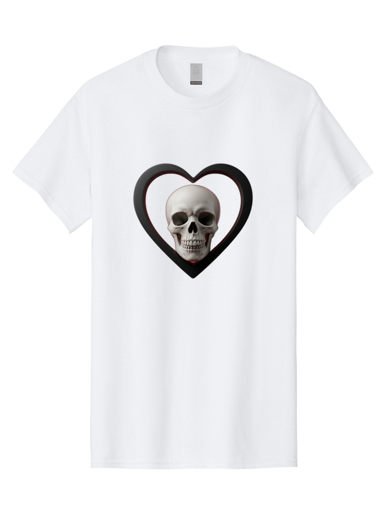Skull-In-Heart Men'S Graphic Tee, 100% Cotton, Comfortable Casual Summer Wear, Machine Washable, Human Skull, Heart Shape, Black Outline, Gothic Symbolism, Edgy Aesthetic, Dark Art, Skull Art, Heart Frame Bad588 9