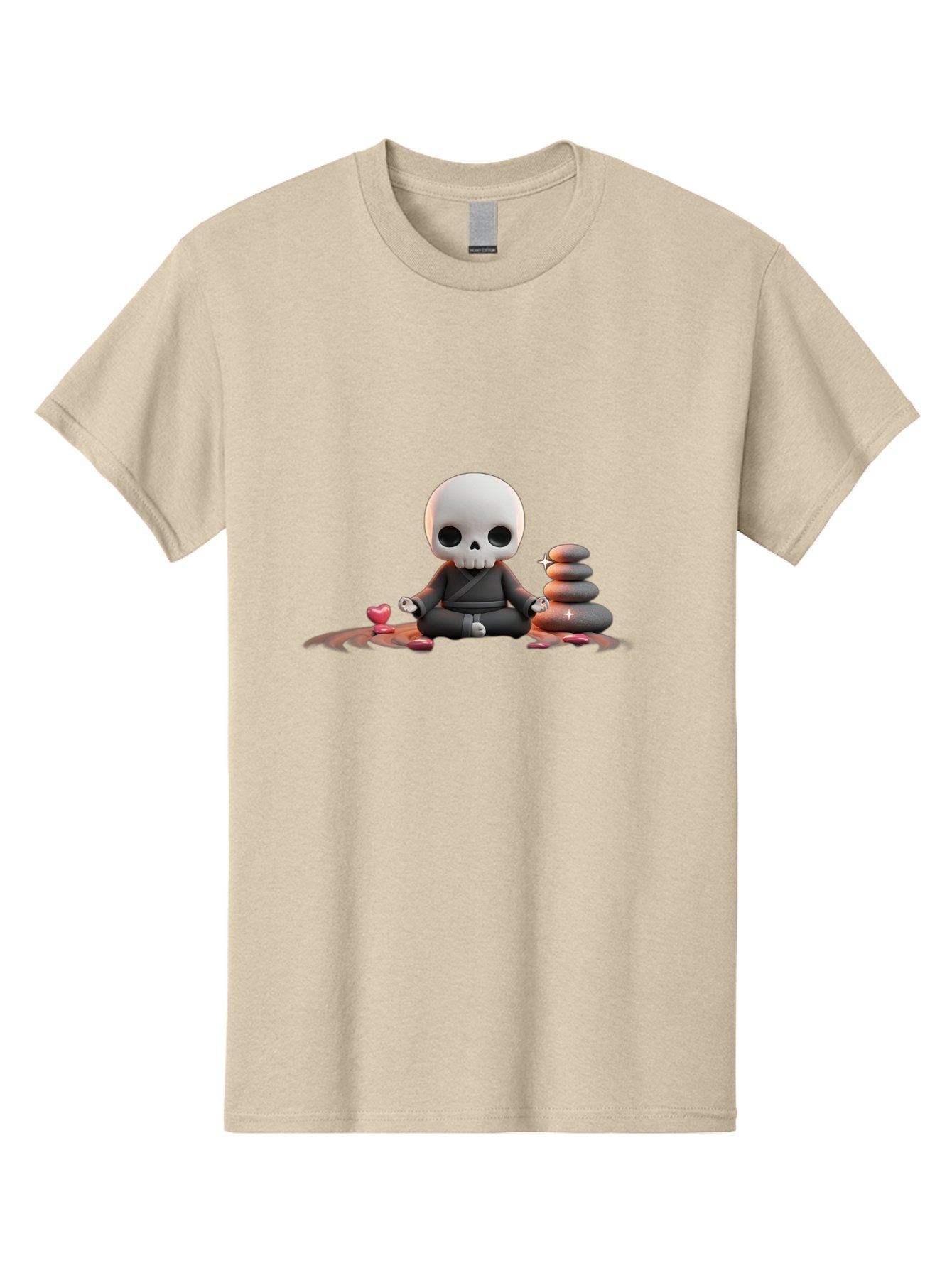 Skull-In-Meditation Men'S Graphic Tee, 100% Cotton, Comfortable Casual Summer Wear, Machine Washable, Meditating Skull, Zen Rocks, Balance And Harmony, Peaceful Atmosphere, Lotus Position, Mindfulness, Meditation, Zen Stones, Calmness, Bad589 6
