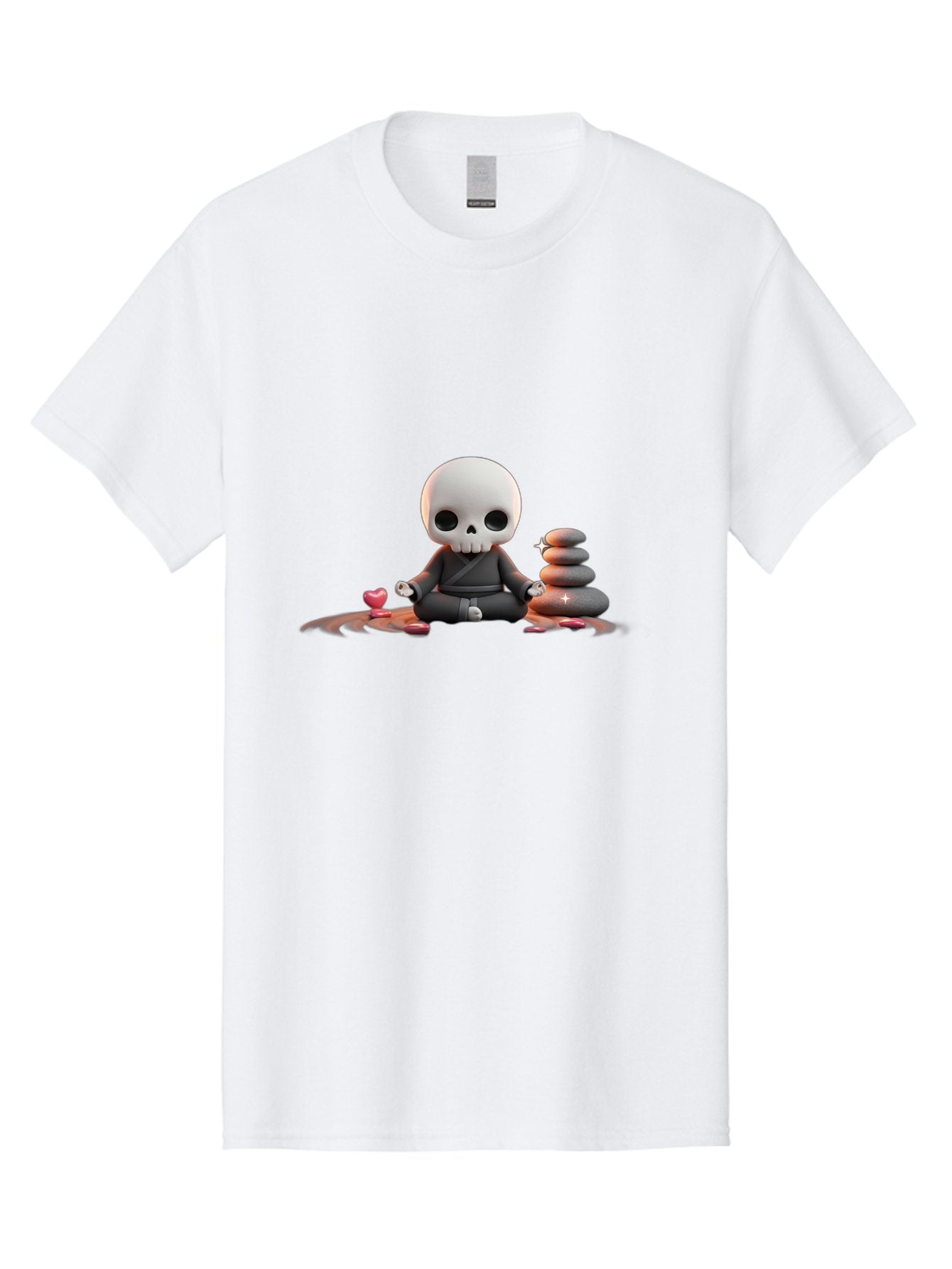 Skull-In-Meditation Men'S Graphic Tee, 100% Cotton, Comfortable Casual Summer Wear, Machine Washable, Meditating Skull, Zen Rocks, Balance And Harmony, Peaceful Atmosphere, Lotus Position, Mindfulness, Meditation, Zen Stones, Calmness, Bad589