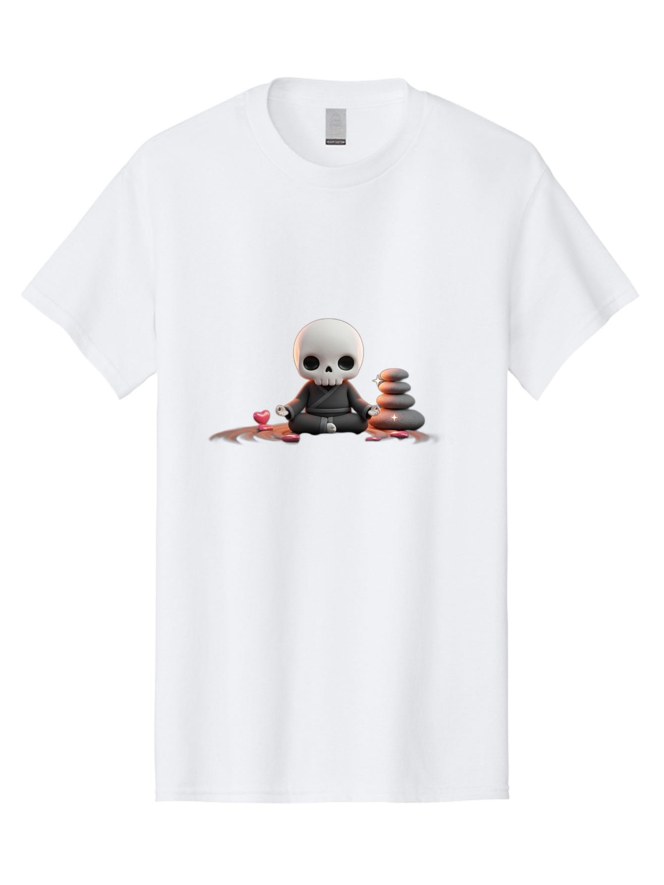 Skull-In-Meditation Men'S Graphic Tee, 100% Cotton, Comfortable Casual Summer Wear, Machine Washable, Meditating Skull, Zen Rocks, Balance And Harmony, Peaceful Atmosphere, Lotus Position, Mindfulness, Meditation, Zen Stones, Calmness, Bad589 10