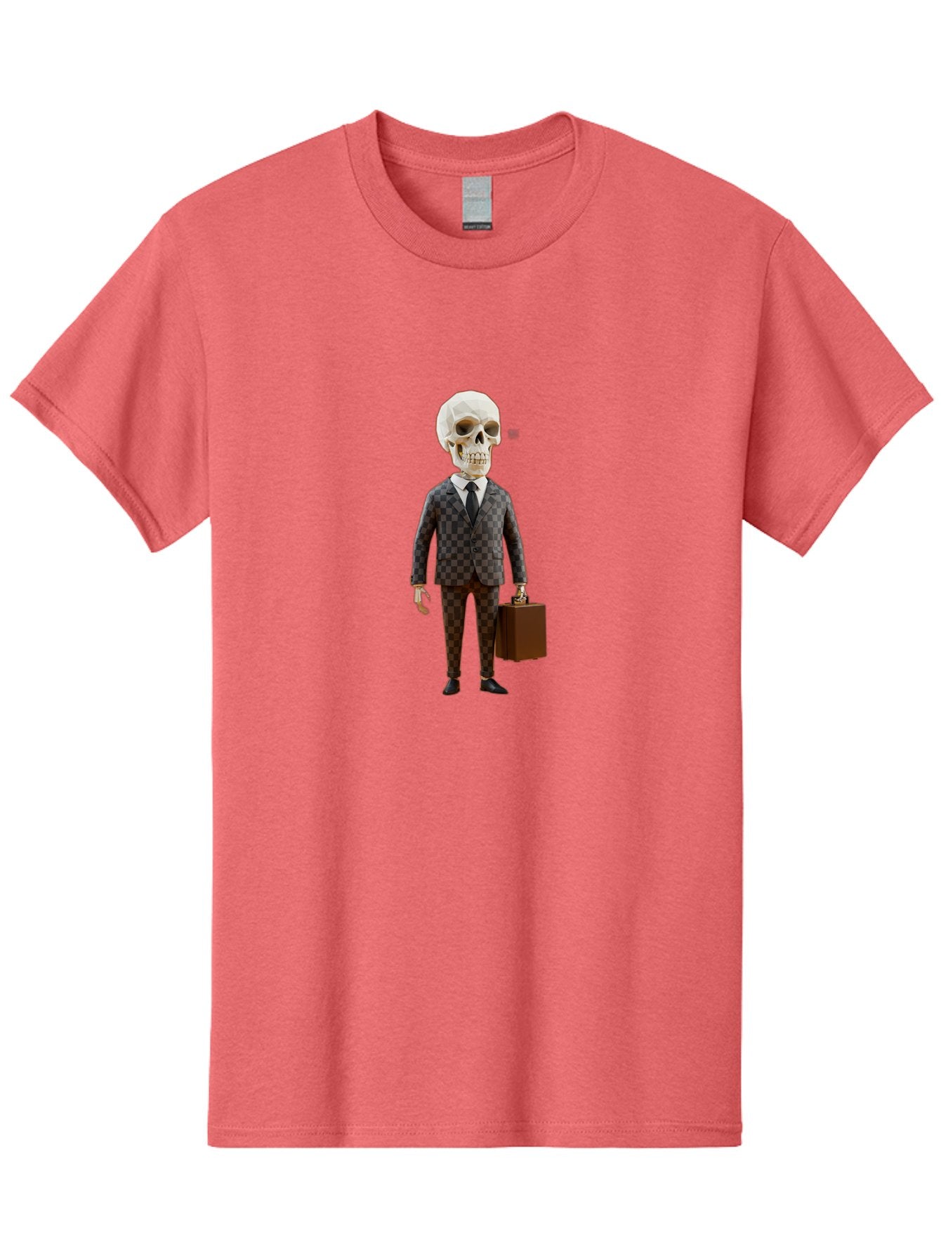 Skull-In-Suit-2 Men'S Graphic Tee, 100% Cotton, Comfortable Casual Summer Wear, Machine Washable, Skeleton In Business Attire, Checkered Suit, Briefcase, Black Tie, White Shirt, Formal Wear, Spooky Skeleton, Business Professional, Bad591 14