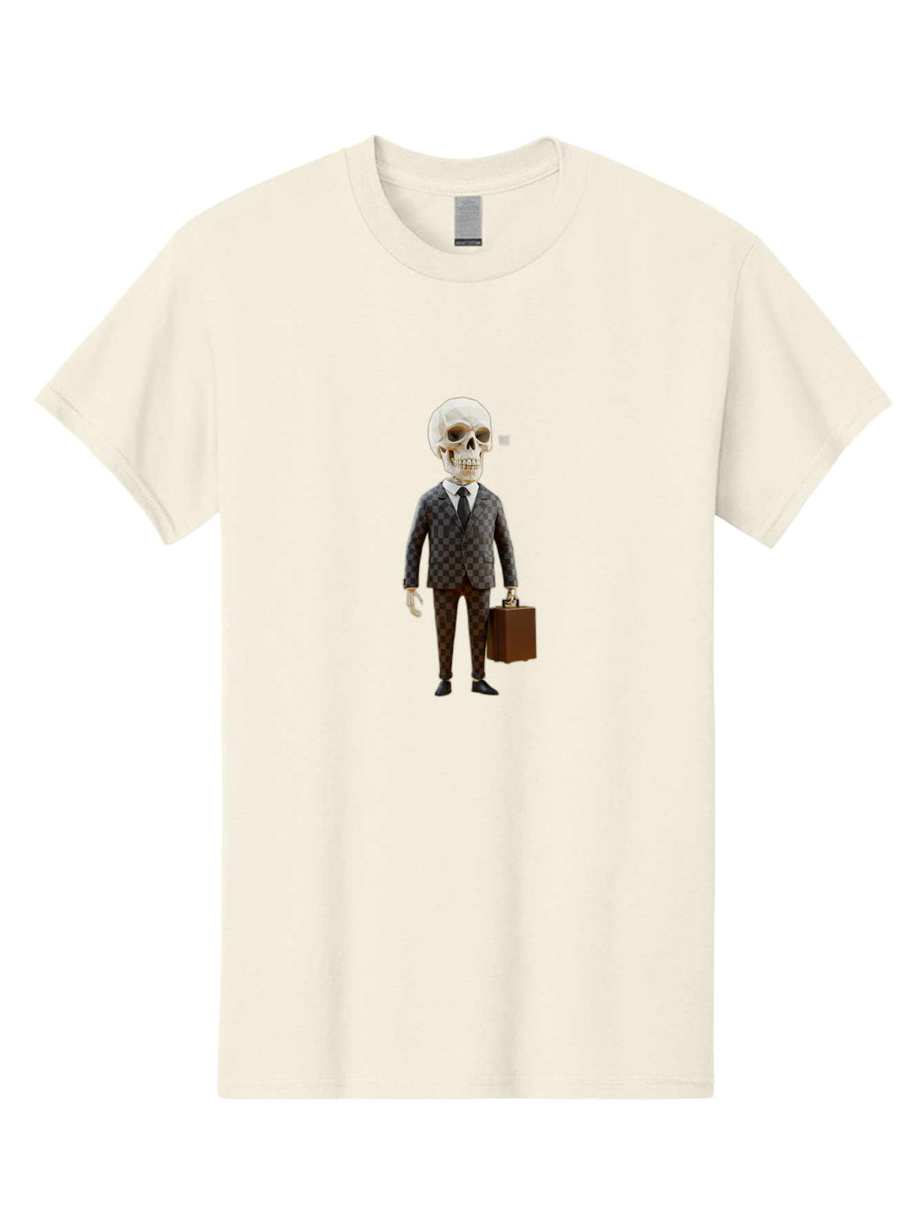 Skull-In-Suit-2 Men'S Graphic Tee, 100% Cotton, Comfortable Casual Summer Wear, Machine Washable, Skeleton In Business Attire, Checkered Suit, Briefcase, Black Tie, White Shirt, Formal Wear, Spooky Skeleton, Business Professional, Bad591 14