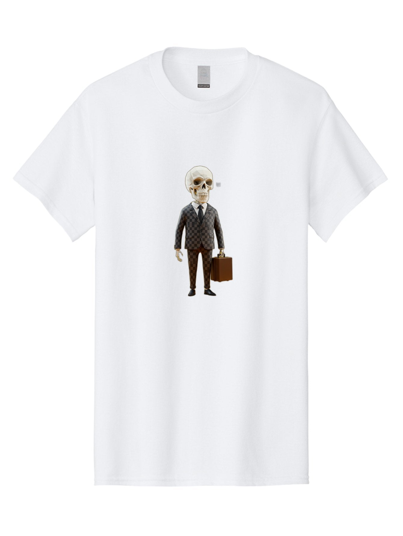 Skull-In-Suit-2 Men'S Graphic Tee, 100% Cotton, Comfortable Casual Summer Wear, Machine Washable, Skeleton In Business Attire, Checkered Suit, Briefcase, Black Tie, White Shirt, Formal Wear, Spooky Skeleton, Business Professional, Bad591 7