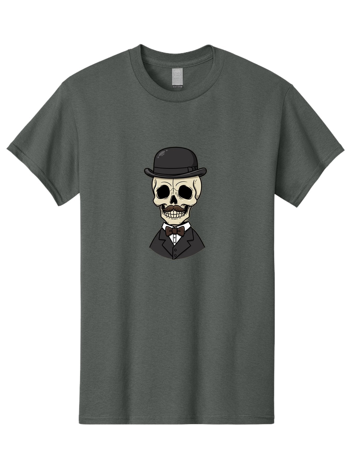 Skull-In-Suit Men'S Graphic Tee, 100% Cotton, Comfortable Casual Summer Wear, Machine Washable, Cartoon Skull, Bowler Hat, Black Suit, Bow Tie, White Shirt, Death Style, Gothic Fashion, Spooky Character, Halloween Theme, Skeleton Illustration, Bad592 3