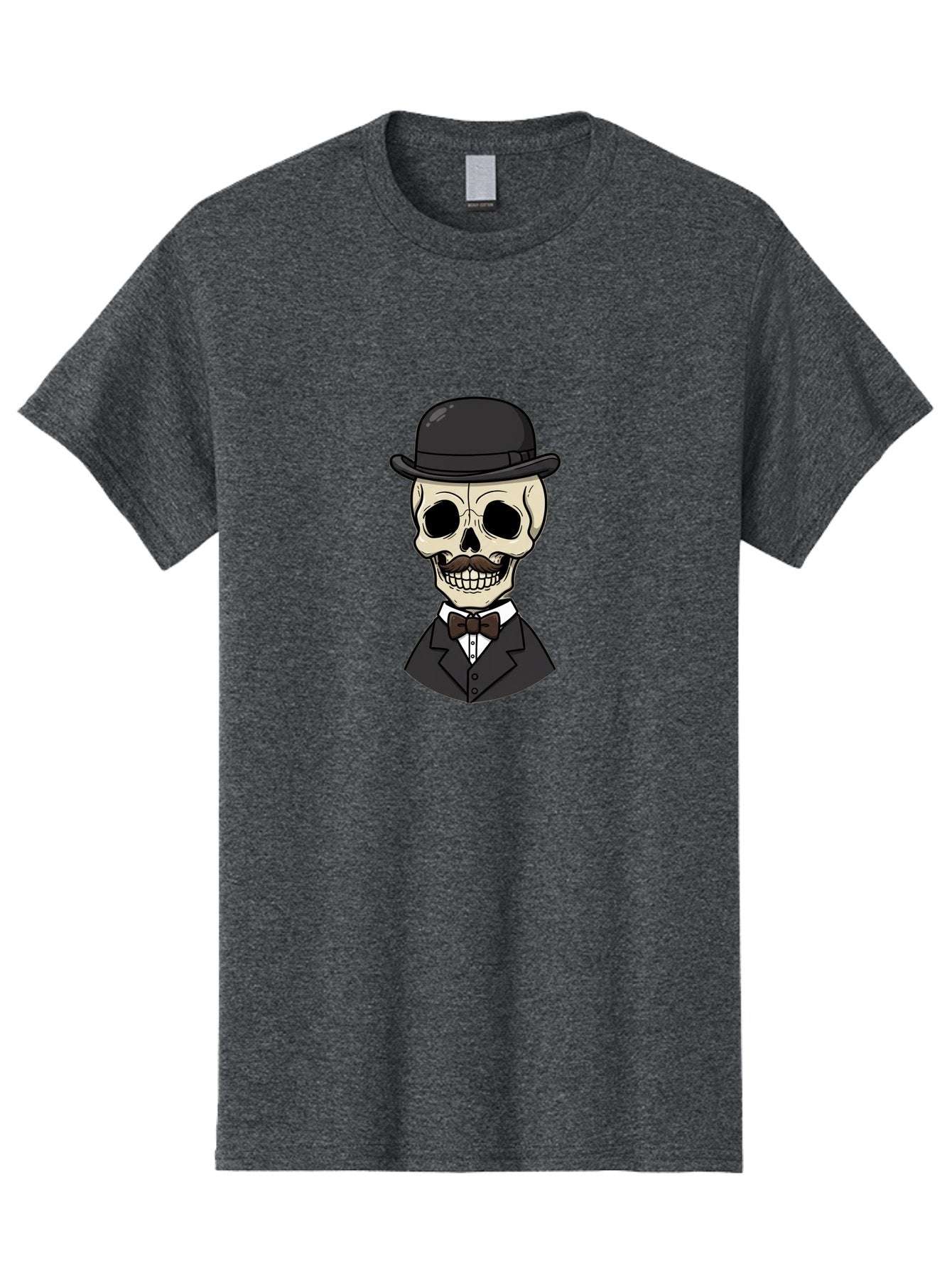 Skull-In-Suit Men'S Graphic Tee, 100% Cotton, Comfortable Casual Summer Wear, Machine Washable, Cartoon Skull, Bowler Hat, Black Suit, Bow Tie, White Shirt, Death Style, Gothic Fashion, Spooky Character, Halloween Theme, Skeleton Illustration, Bad592 8