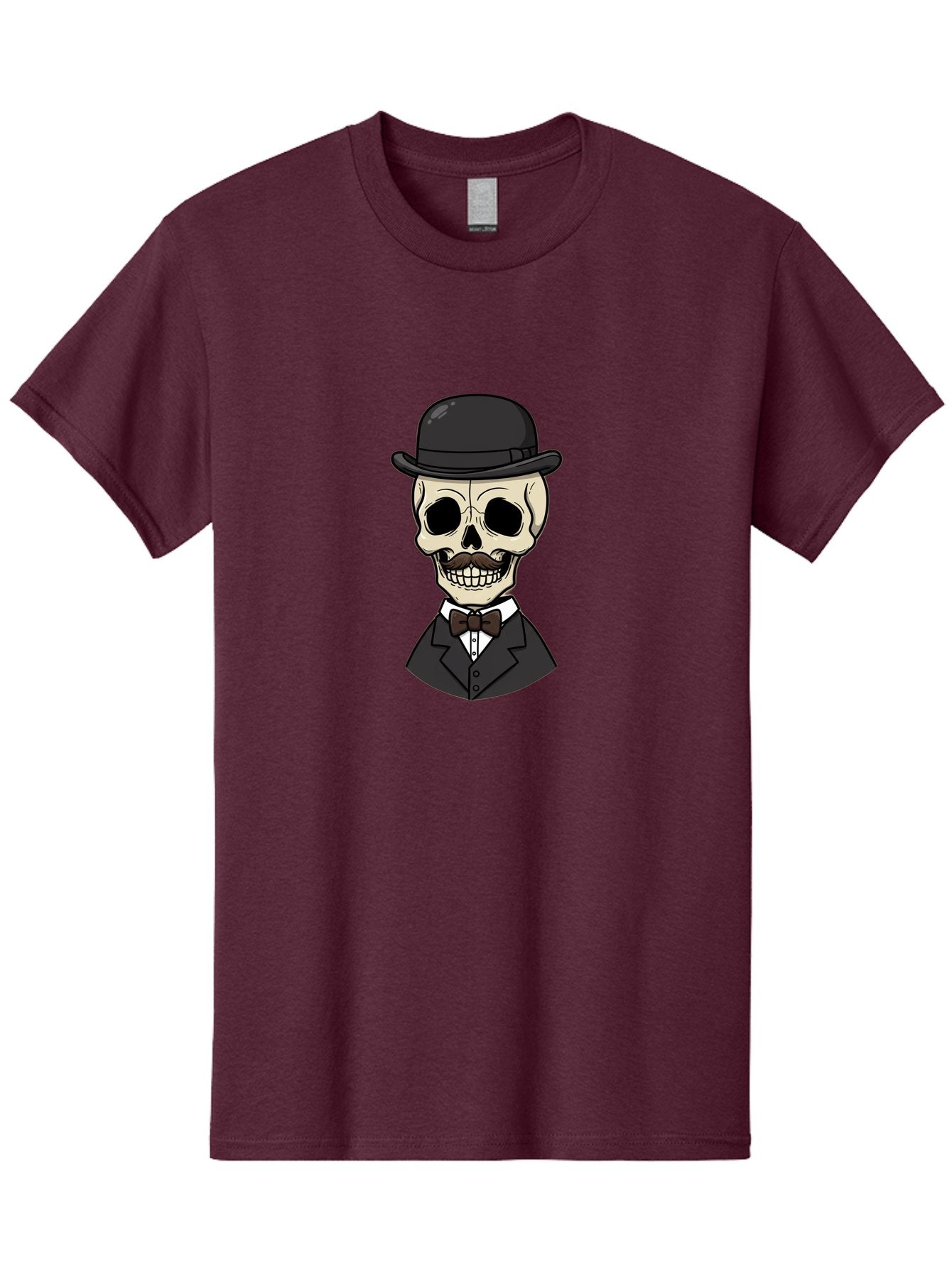 Skull-In-Suit Men'S Graphic Tee, 100% Cotton, Comfortable Casual Summer Wear, Machine Washable, Cartoon Skull, Bowler Hat, Black Suit, Bow Tie, White Shirt, Death Style, Gothic Fashion, Spooky Character, Halloween Theme, Skeleton Illustration, Bad592 9