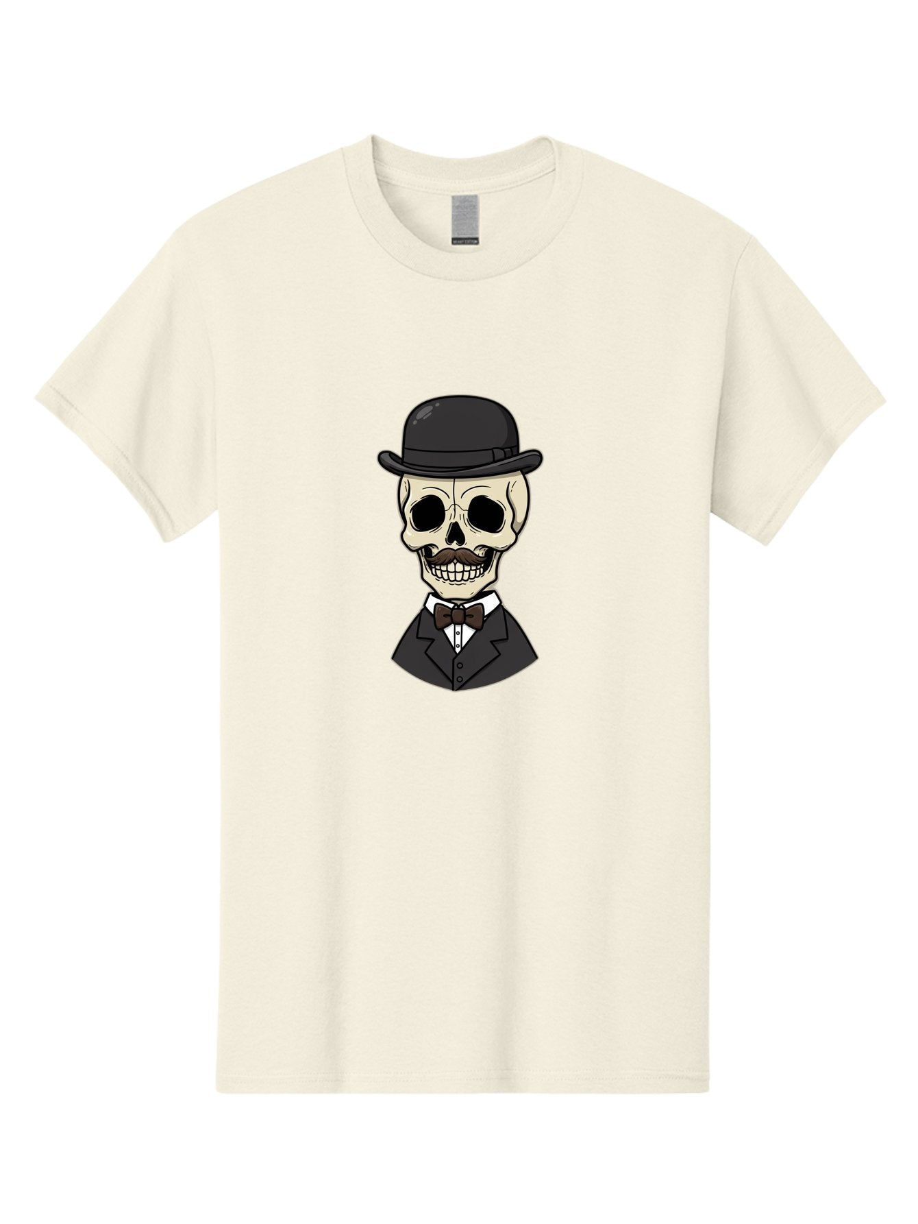 Skull-In-Suit Men'S Graphic Tee, 100% Cotton, Comfortable Casual Summer Wear, Machine Washable, Cartoon Skull, Bowler Hat, Black Suit, Bow Tie, White Shirt, Death Style, Gothic Fashion, Spooky Character, Halloween Theme, Skeleton Illustration, Bad592 4