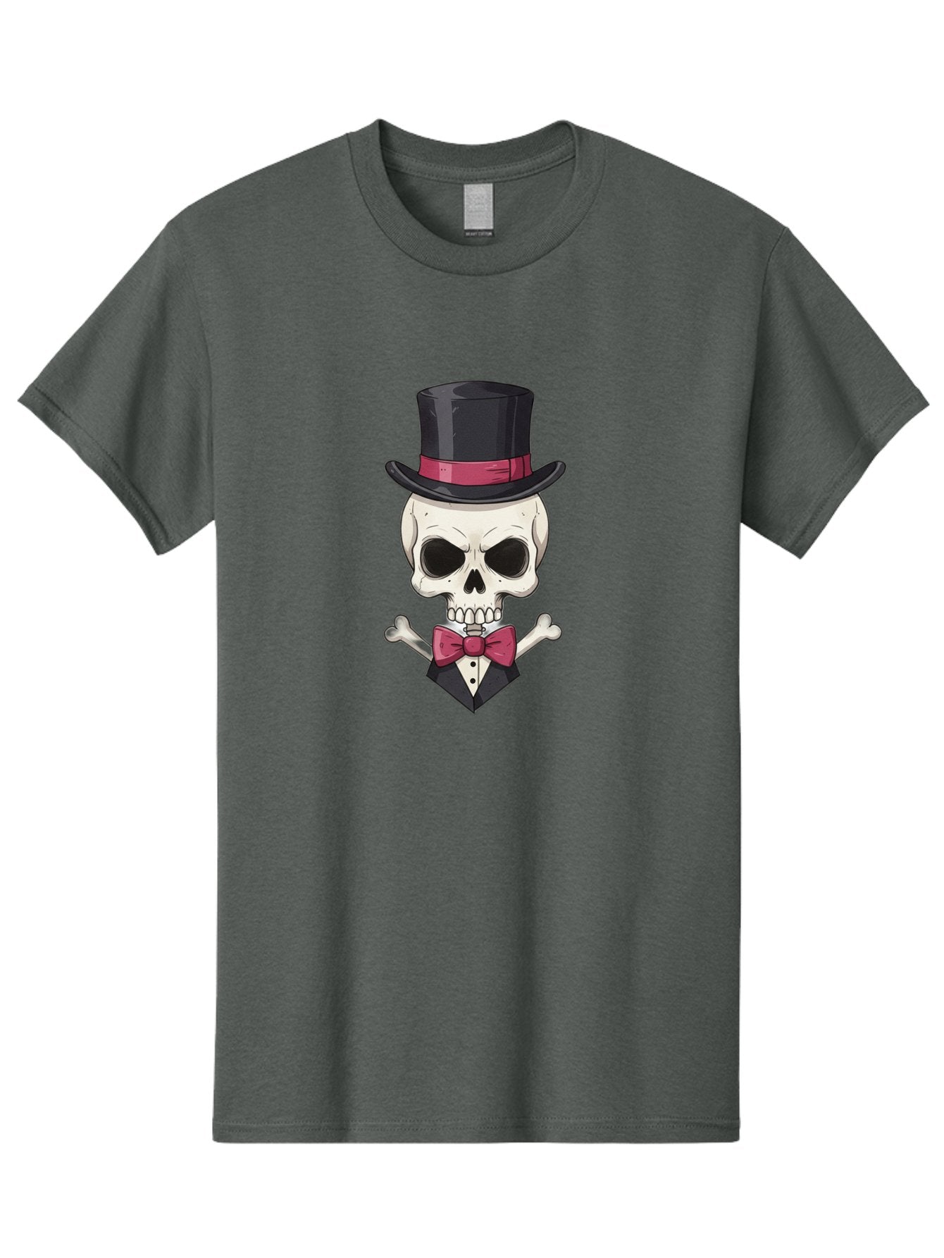 Skull-In-Top-Hat Men'S Graphic Tee, 100% Cotton, Comfortable Casual Summer Wear, Machine Washable, Skull, Crossbones, Top Hat, Bow Tie, Tuxedo, Formal Attire, Spooky, Halloween, Gothic Style, Dark Elegance, Macabre Charm Bad593