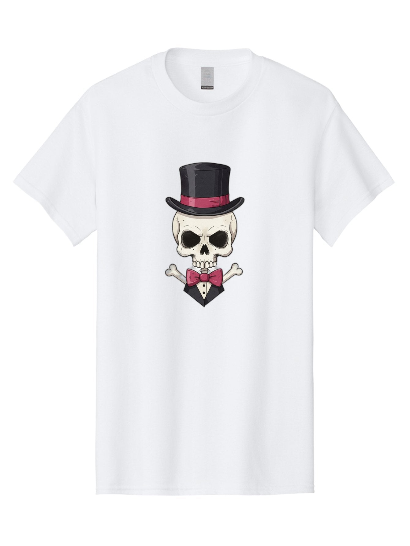Skull-In-Top-Hat Men'S Graphic Tee, 100% Cotton, Comfortable Casual Summer Wear, Machine Washable, Skull, Crossbones, Top Hat, Bow Tie, Tuxedo, Formal Attire, Spooky, Halloween, Gothic Style, Dark Elegance, Macabre Charm Bad593 6