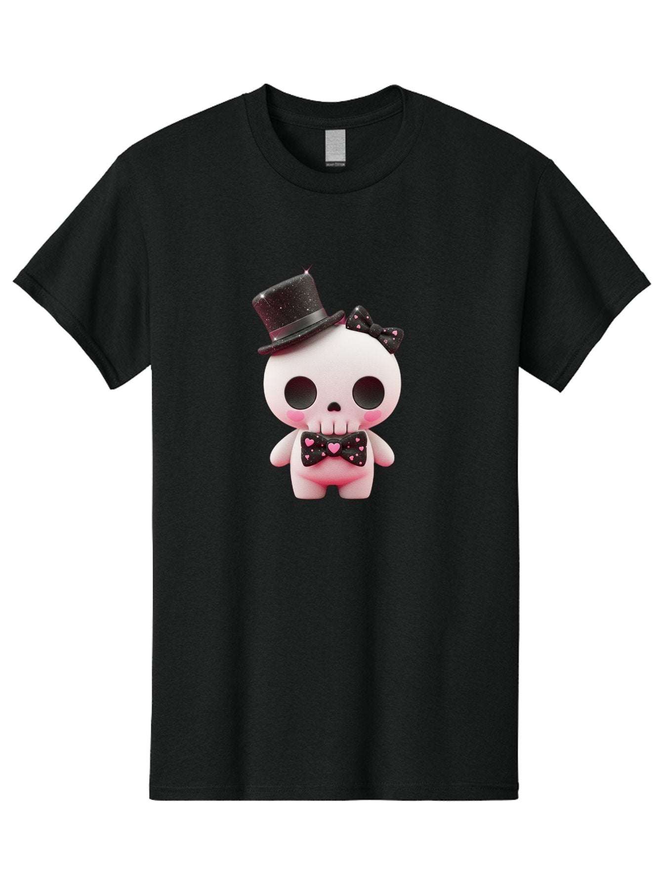 Skull-Kid Men'S Graphic Tee, 100% Cotton, Comfortable Casual Summer Wear, Machine Washable, Cute Skeleton Toy, Day Of The Dead Decoration, Sugar Skull Figurine, Black Top Hat, Bow Tie With Hearts, Pastel Colors, Quirky Collectible, Bad594 4
