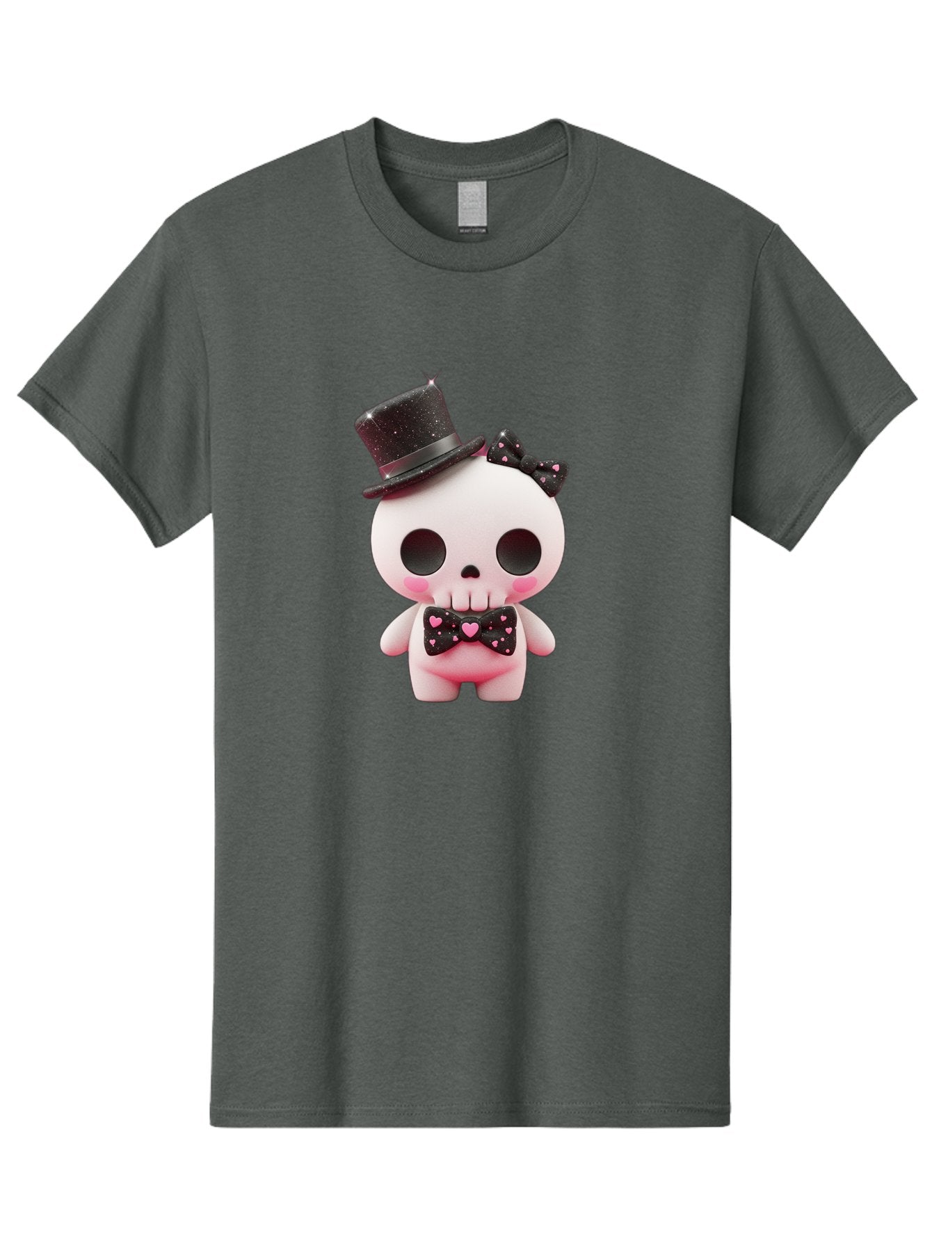 Skull-Kid Men'S Graphic Tee, 100% Cotton, Comfortable Casual Summer Wear, Machine Washable, Cute Skeleton Toy, Day Of The Dead Decoration, Sugar Skull Figurine, Black Top Hat, Bow Tie With Hearts, Pastel Colors, Quirky Collectible, Bad594 3