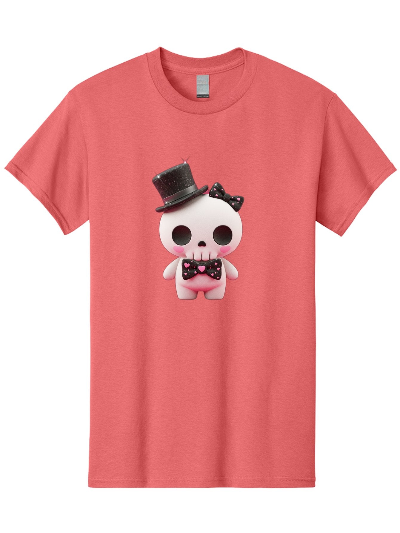 Skull-Kid Men'S Graphic Tee, 100% Cotton, Comfortable Casual Summer Wear, Machine Washable, Cute Skeleton Toy, Day Of The Dead Decoration, Sugar Skull Figurine, Black Top Hat, Bow Tie With Hearts, Pastel Colors, Quirky Collectible, Bad594 10