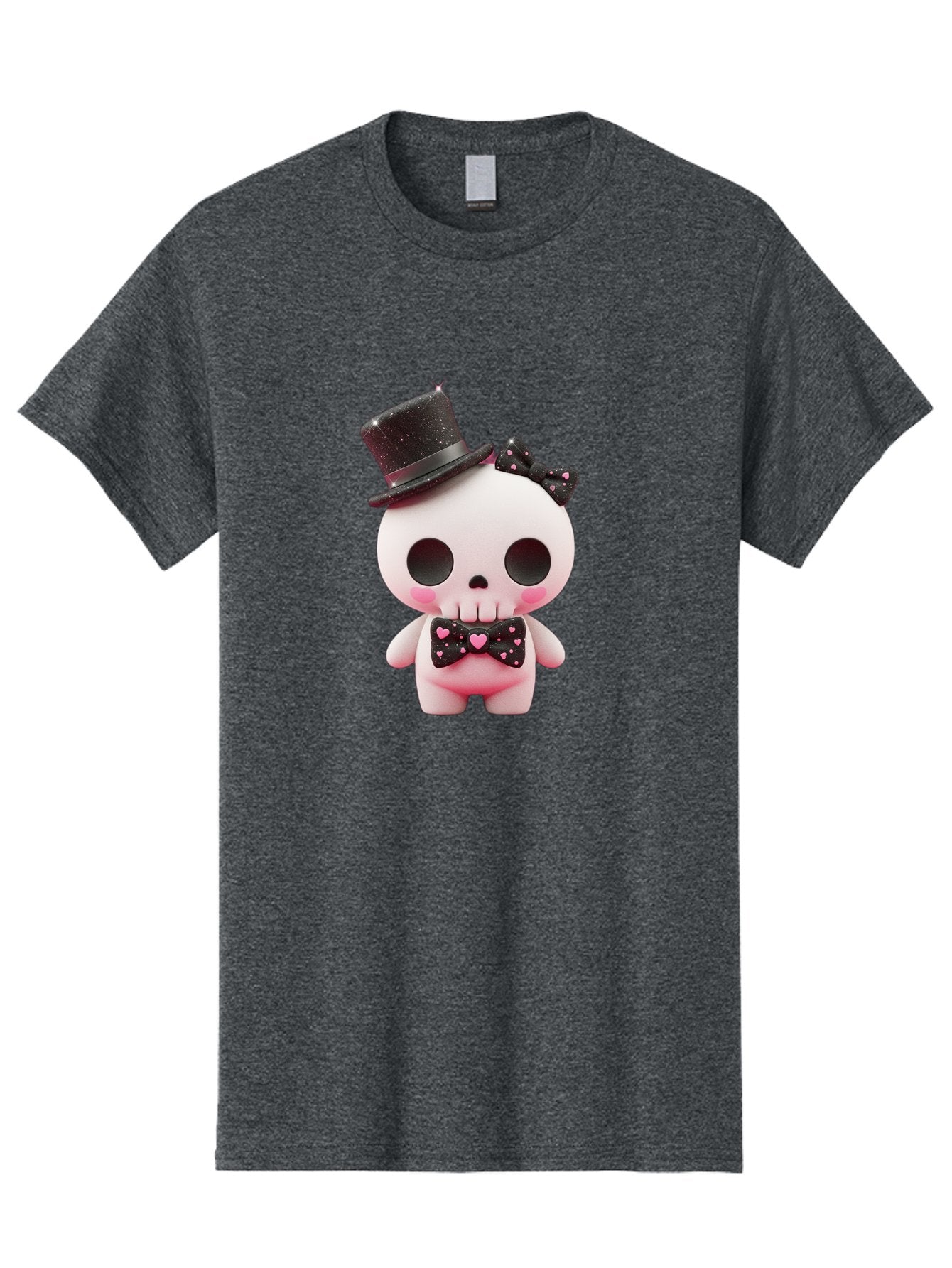 Skull-Kid Men'S Graphic Tee, 100% Cotton, Comfortable Casual Summer Wear, Machine Washable, Cute Skeleton Toy, Day Of The Dead Decoration, Sugar Skull Figurine, Black Top Hat, Bow Tie With Hearts, Pastel Colors, Quirky Collectible, Bad594 9