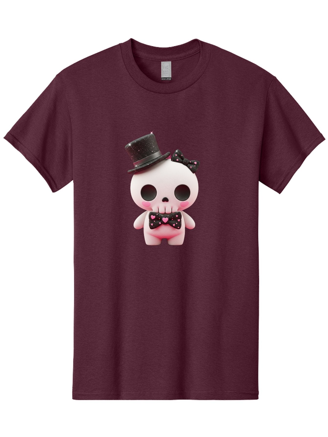 Skull-Kid Men'S Graphic Tee, 100% Cotton, Comfortable Casual Summer Wear, Machine Washable, Cute Skeleton Toy, Day Of The Dead Decoration, Sugar Skull Figurine, Black Top Hat, Bow Tie With Hearts, Pastel Colors, Quirky Collectible, Bad594 12