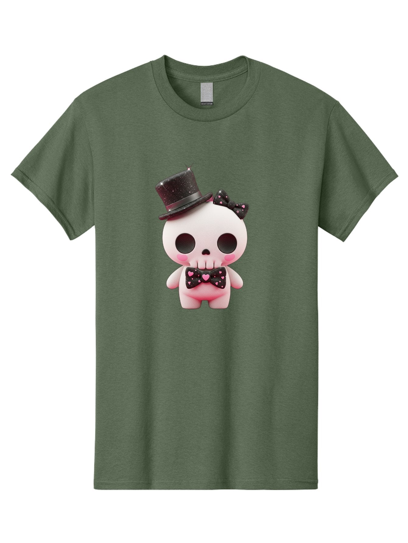 Skull-Kid Men'S Graphic Tee, 100% Cotton, Comfortable Casual Summer Wear, Machine Washable, Cute Skeleton Toy, Day Of The Dead Decoration, Sugar Skull Figurine, Black Top Hat, Bow Tie With Hearts, Pastel Colors, Quirky Collectible, Bad594 13