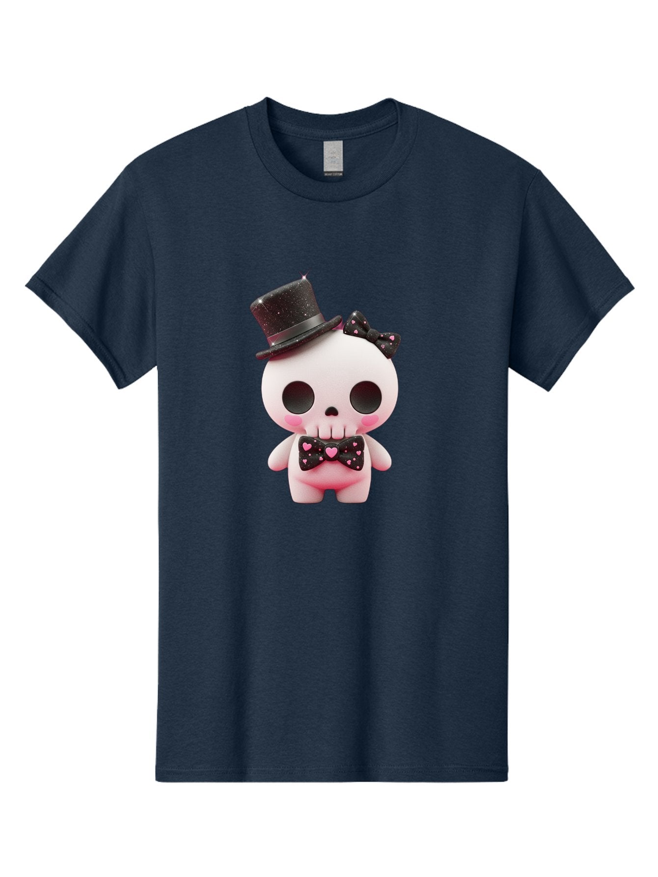 Skull-Kid Men'S Graphic Tee, 100% Cotton, Comfortable Casual Summer Wear, Machine Washable, Cute Skeleton Toy, Day Of The Dead Decoration, Sugar Skull Figurine, Black Top Hat, Bow Tie With Hearts, Pastel Colors, Quirky Collectible, Bad594 11