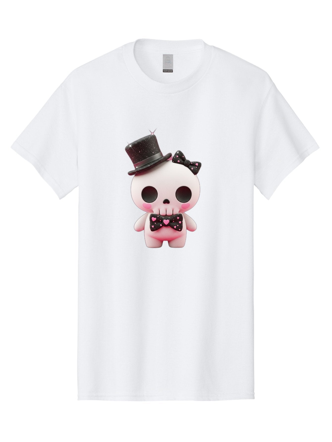 Skull-Kid Men'S Graphic Tee, 100% Cotton, Comfortable Casual Summer Wear, Machine Washable, Cute Skeleton Toy, Day Of The Dead Decoration, Sugar Skull Figurine, Black Top Hat, Bow Tie With Hearts, Pastel Colors, Quirky Collectible, Bad594 15