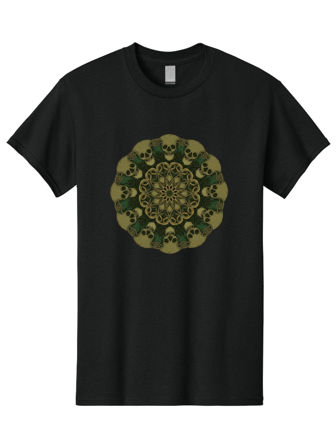 Skull-Mandala-1 Men'S Graphic Tee, 100% Cotton, Comfortable Casual Summer Wear, Machine Washable, Skull Mandala, Intricate Design, Mystic Symbols, Gothic Art, Skulls, Mandala Pattern, Mystical Imagery, Symbolic Art, Dark Mysticism Bad595