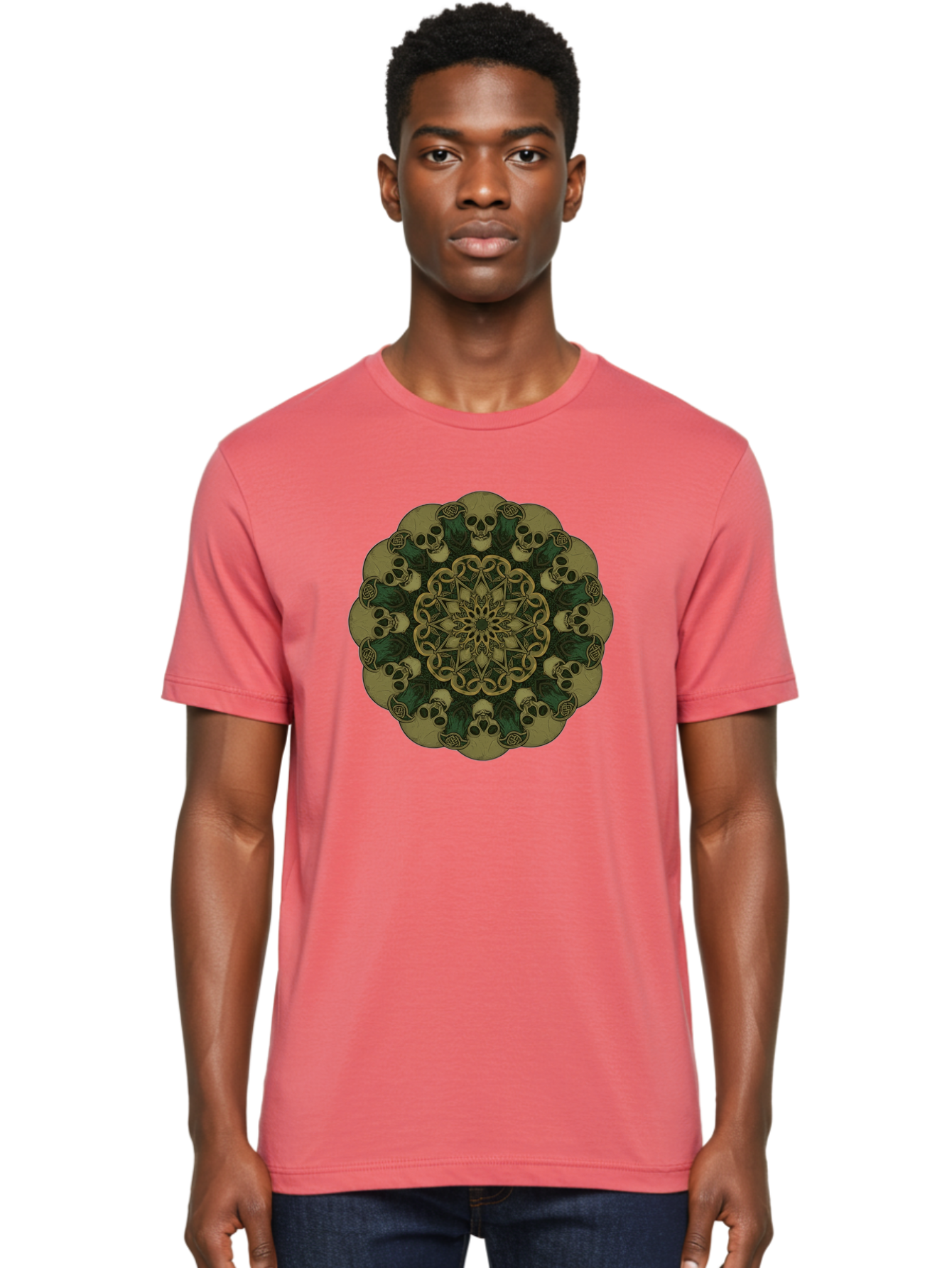 Skull-Mandala-1 Men'S Graphic Tee, 100% Cotton, Comfortable Casual Summer Wear, Machine Washable, Skull Mandala, Intricate Design, Mystic Symbols, Gothic Art, Skulls, Mandala Pattern, Mystical Imagery, Symbolic Art, Dark Mysticism Bad595 21