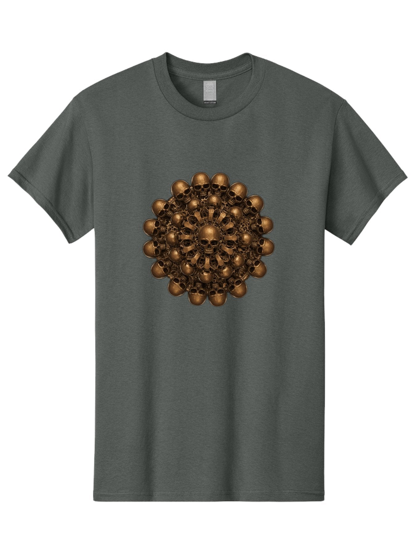 Skull-Mandala-2 Men'S Graphic Tee, 100% Cotton, Comfortable Casual Summer Wear, Machine Washable, Mandala Design, Skull Art, Bronze Skulls, Intricate Pattern, Symmetrical Composition, Dark Art, Gothic Decor, Skull Motif, Mystical Symbolism Bad596 12