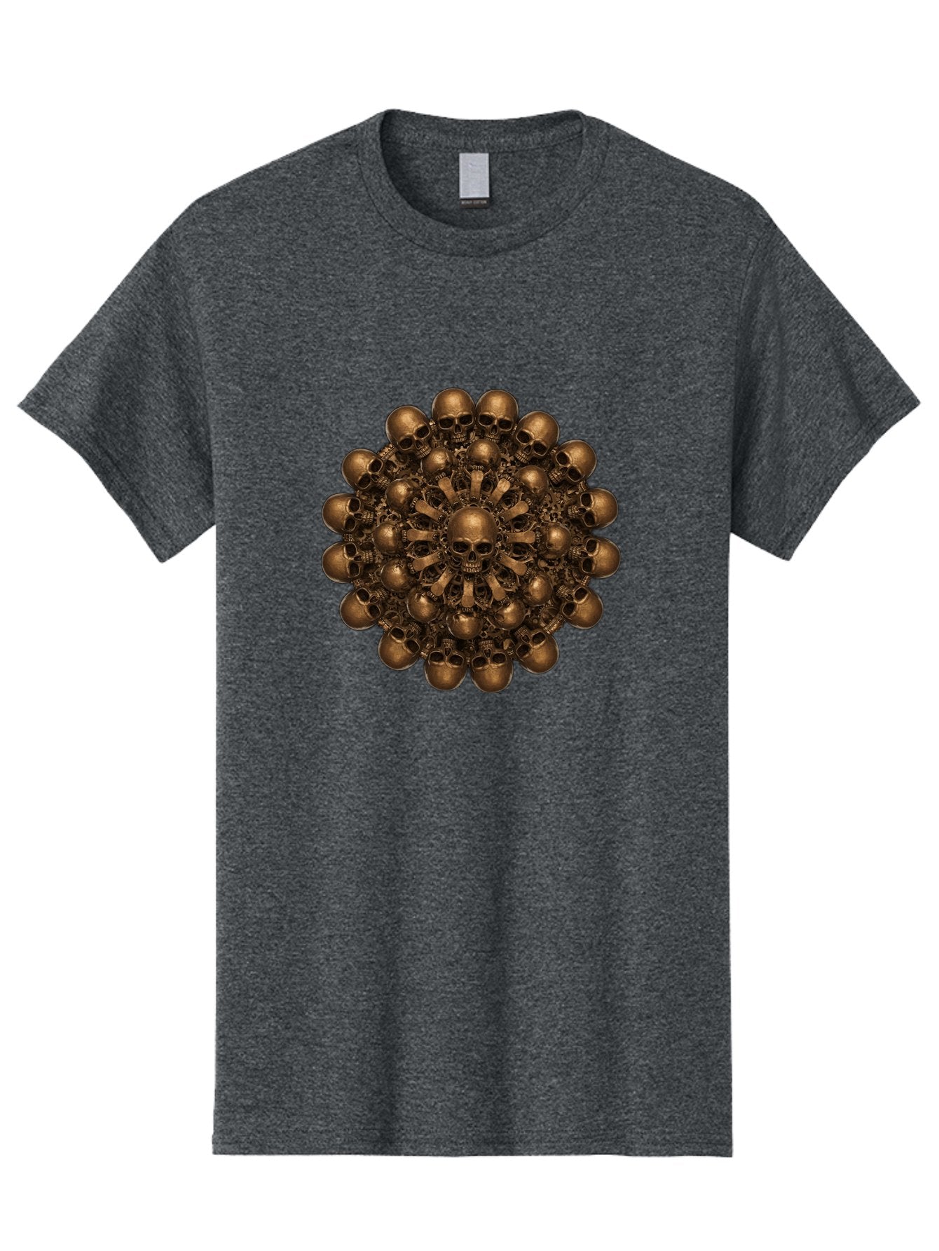 Skull-Mandala-2 Men'S Graphic Tee, 100% Cotton, Comfortable Casual Summer Wear, Machine Washable, Mandala Design, Skull Art, Bronze Skulls, Intricate Pattern, Symmetrical Composition, Dark Art, Gothic Decor, Skull Motif, Mystical Symbolism Bad596
