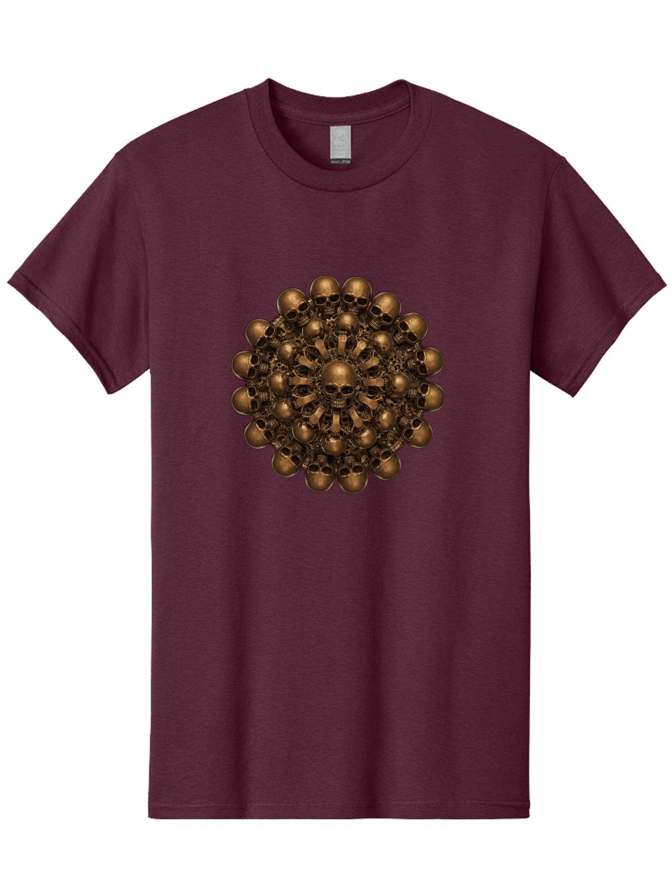 Skull-Mandala-2 Men'S Graphic Tee, 100% Cotton, Comfortable Casual Summer Wear, Machine Washable, Mandala Design, Skull Art, Bronze Skulls, Intricate Pattern, Symmetrical Composition, Dark Art, Gothic Decor, Skull Motif, Mystical Symbolism Bad596 11