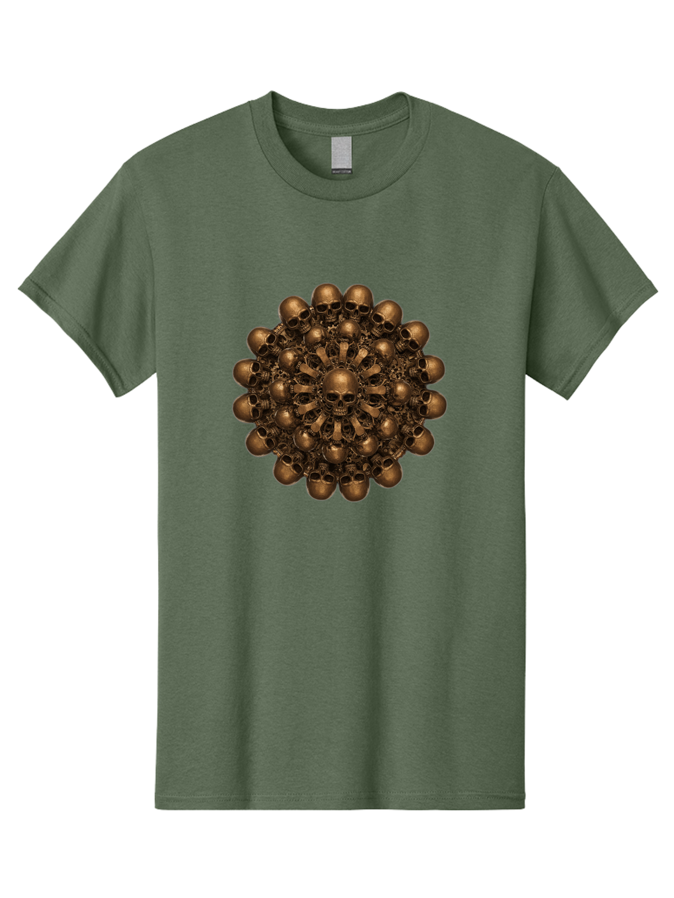 Skull-Mandala-2 Men'S Graphic Tee, 100% Cotton, Comfortable Casual Summer Wear, Machine Washable, Mandala Design, Skull Art, Bronze Skulls, Intricate Pattern, Symmetrical Composition, Dark Art, Gothic Decor, Skull Motif, Mystical Symbolism Bad596 13