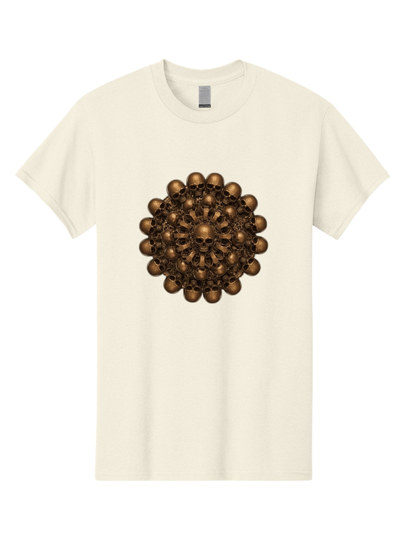 Skull-Mandala-2 Men'S Graphic Tee, 100% Cotton, Comfortable Casual Summer Wear, Machine Washable, Mandala Design, Skull Art, Bronze Skulls, Intricate Pattern, Symmetrical Composition, Dark Art, Gothic Decor, Skull Motif, Mystical Symbolism Bad596 5