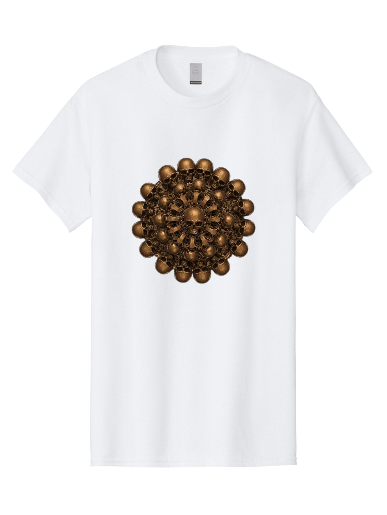 Skull-Mandala-2 Men'S Graphic Tee, 100% Cotton, Comfortable Casual Summer Wear, Machine Washable, Mandala Design, Skull Art, Bronze Skulls, Intricate Pattern, Symmetrical Composition, Dark Art, Gothic Decor, Skull Motif, Mystical Symbolism Bad596 14