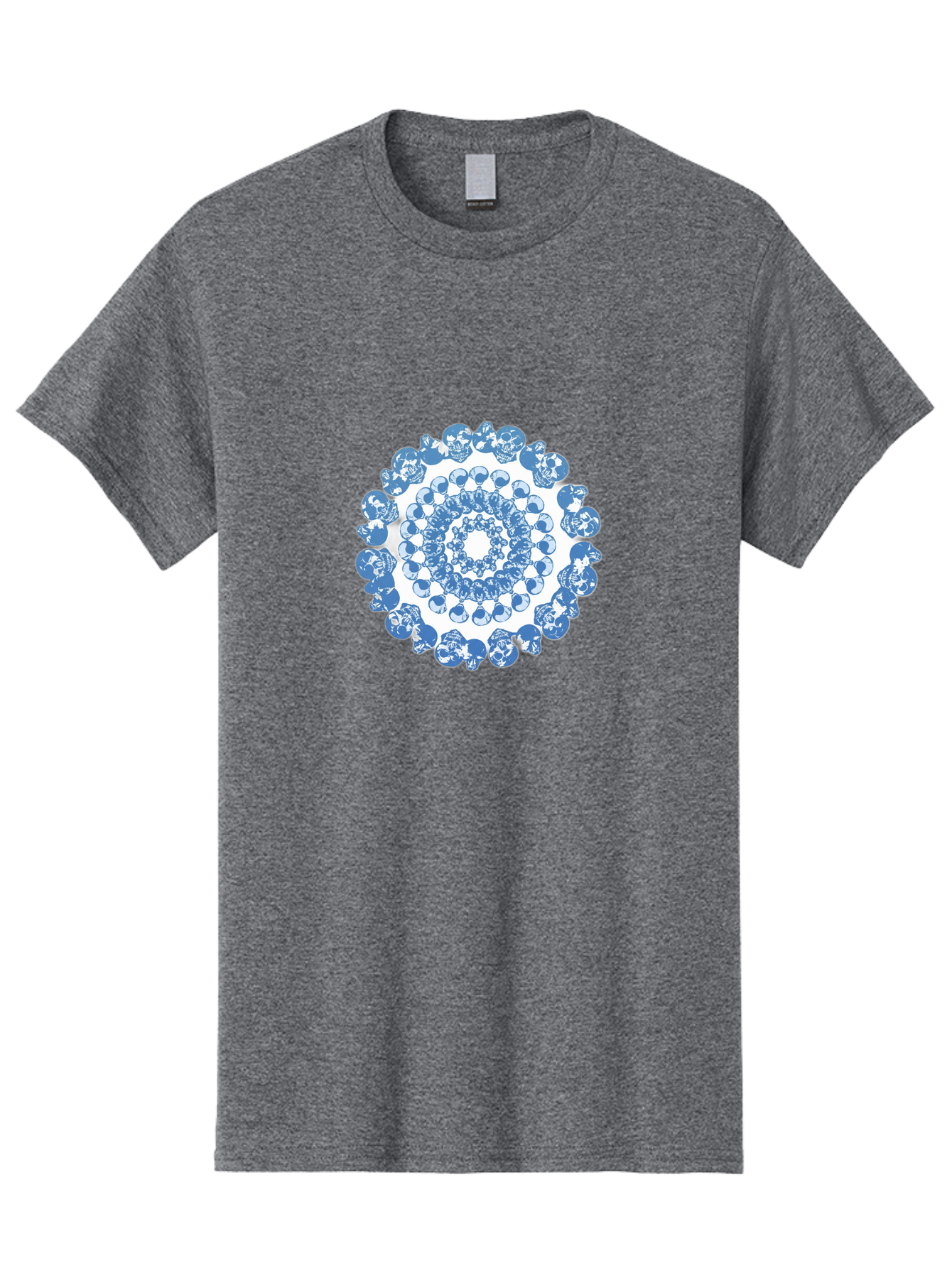 Skull-Mandala-3 Men'S Graphic Tee, 100% Cotton, Comfortable Casual Summer Wear, Machine Washable, Blue And White Mandala, Intricate Illustrations, Stylized Human Heads, Concentric Pattern, Abstract Artwork, Surrealism, Artistic Expression, Bad597 7