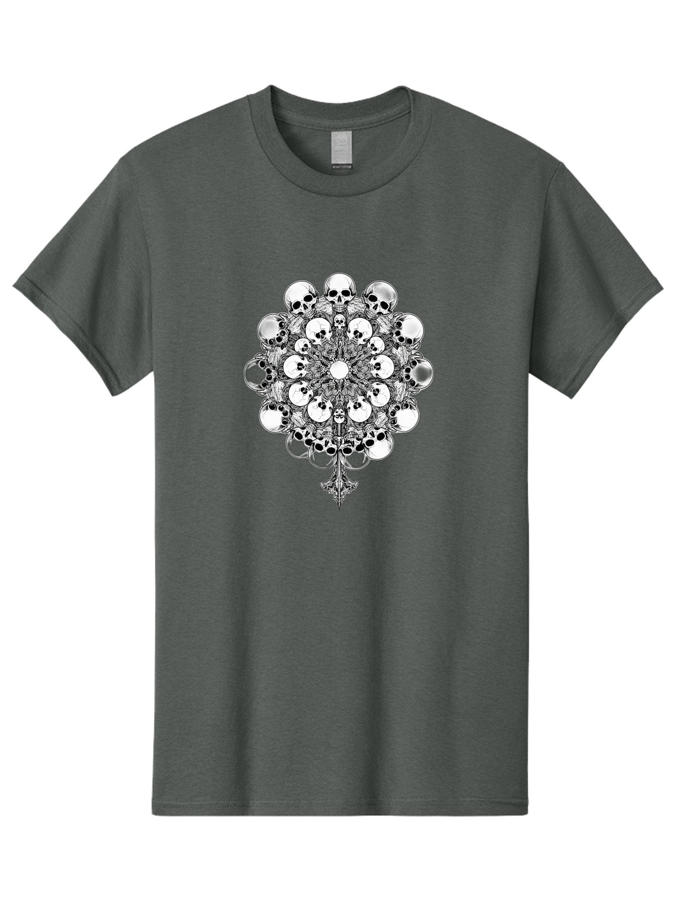 Skull-Mandala-5 Men'S Graphic Tee, 100% Cotton, Comfortable Casual Summer Wear, Machine Washable, Skull Art, Mandala Design, Intricate Patterns, Floral Motifs, Death Symbolism, Mystical Imagery, Gothic Style, Dark Art, Ornate Details Bad599 11