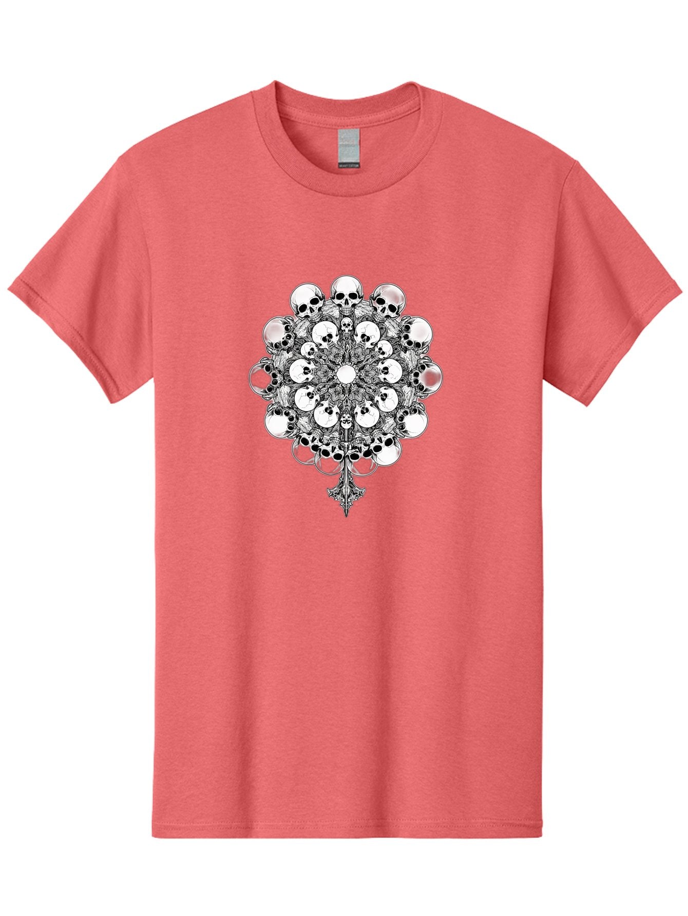 Skull-Mandala-5 Men'S Graphic Tee, 100% Cotton, Comfortable Casual Summer Wear, Machine Washable, Skull Art, Mandala Design, Intricate Patterns, Floral Motifs, Death Symbolism, Mystical Imagery, Gothic Style, Dark Art, Ornate Details Bad599 13