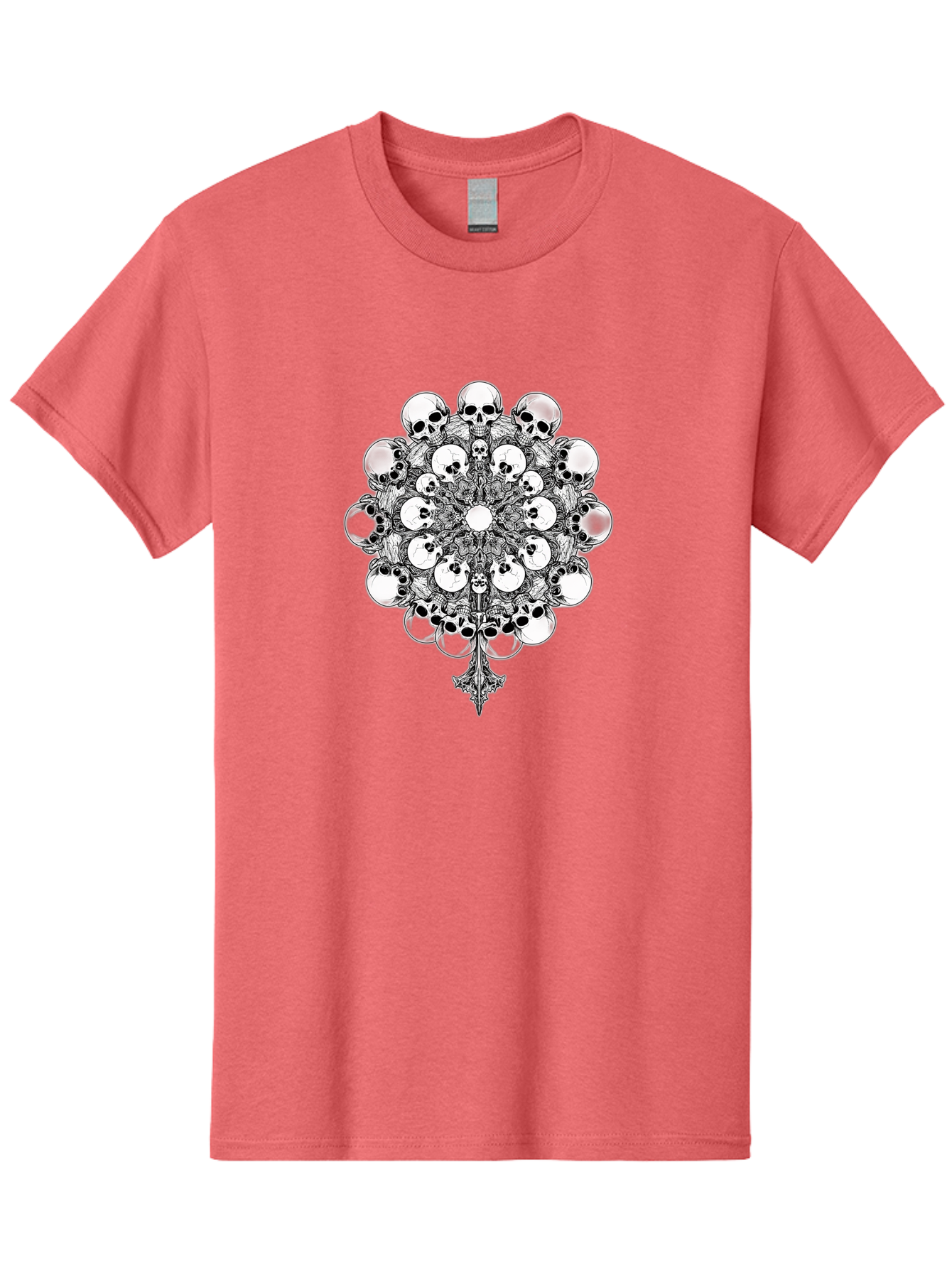Skull-Mandala-5 Men'S Graphic Tee, 100% Cotton, Comfortable Casual Summer Wear, Machine Washable, Skull Art, Mandala Design, Intricate Patterns, Floral Motifs, Death Symbolism, Mystical Imagery, Gothic Style, Dark Art, Ornate Details Bad599 15