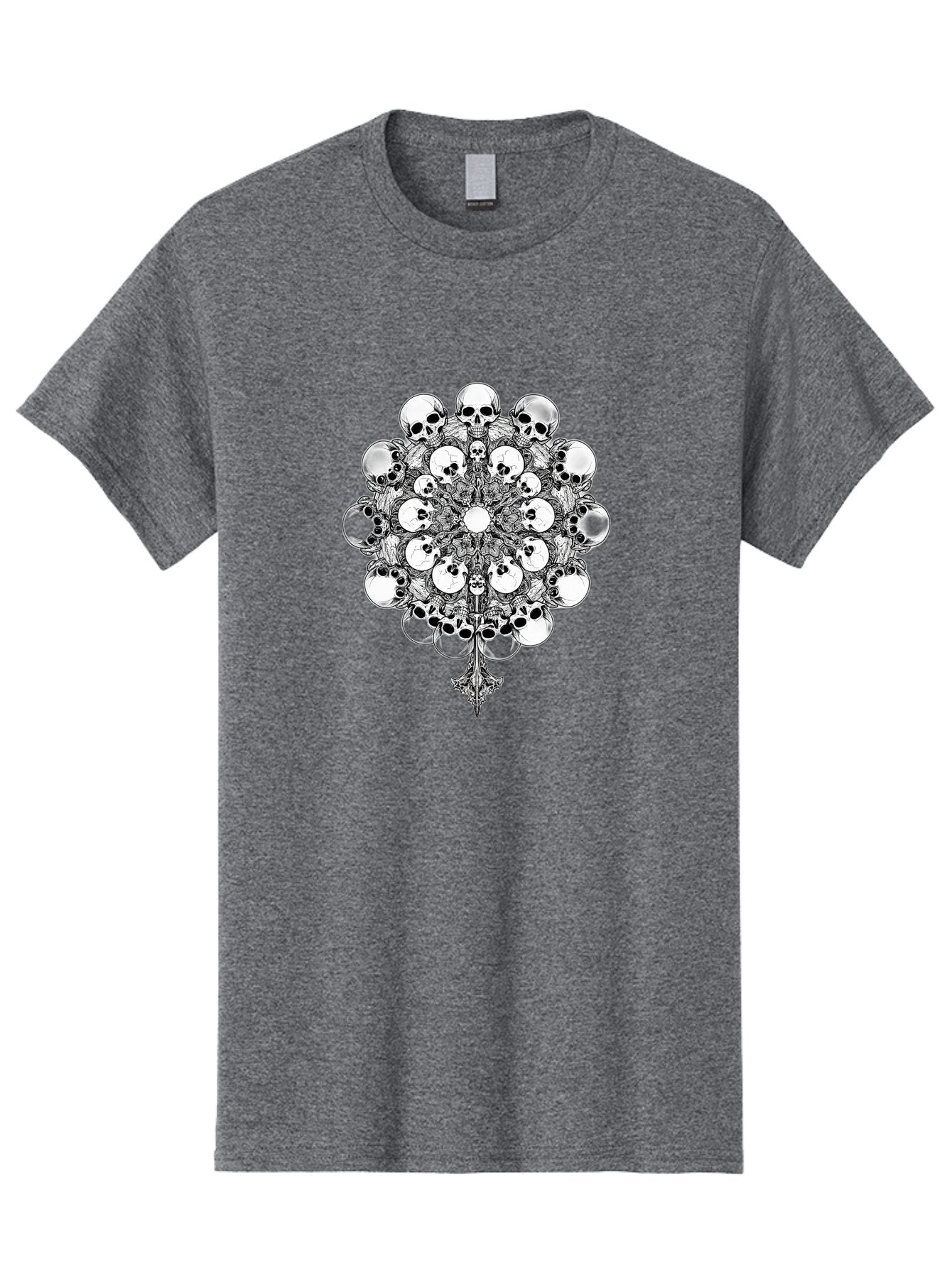 Skull-Mandala-5 Men'S Graphic Tee, 100% Cotton, Comfortable Casual Summer Wear, Machine Washable, Skull Art, Mandala Design, Intricate Patterns, Floral Motifs, Death Symbolism, Mystical Imagery, Gothic Style, Dark Art, Ornate Details Bad599 8