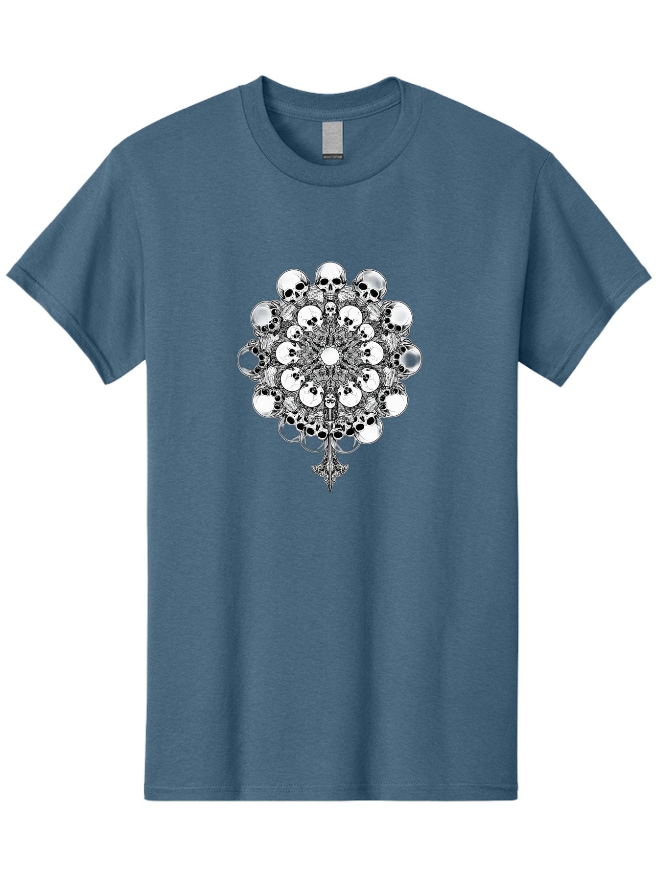 Skull-Mandala-5 Men'S Graphic Tee, 100% Cotton, Comfortable Casual Summer Wear, Machine Washable, Skull Art, Mandala Design, Intricate Patterns, Floral Motifs, Death Symbolism, Mystical Imagery, Gothic Style, Dark Art, Ornate Details Bad599 3