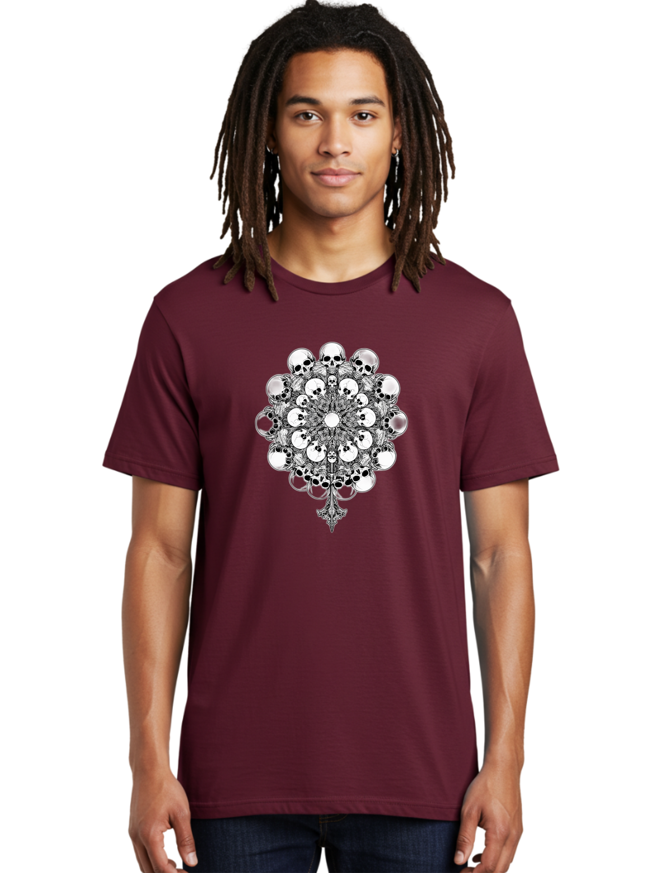 Skull-Mandala-5 Men'S Graphic Tee, 100% Cotton, Comfortable Casual Summer Wear, Machine Washable, Skull Art, Mandala Design, Intricate Patterns, Floral Motifs, Death Symbolism, Mystical Imagery, Gothic Style, Dark Art, Ornate Details Bad599 22
