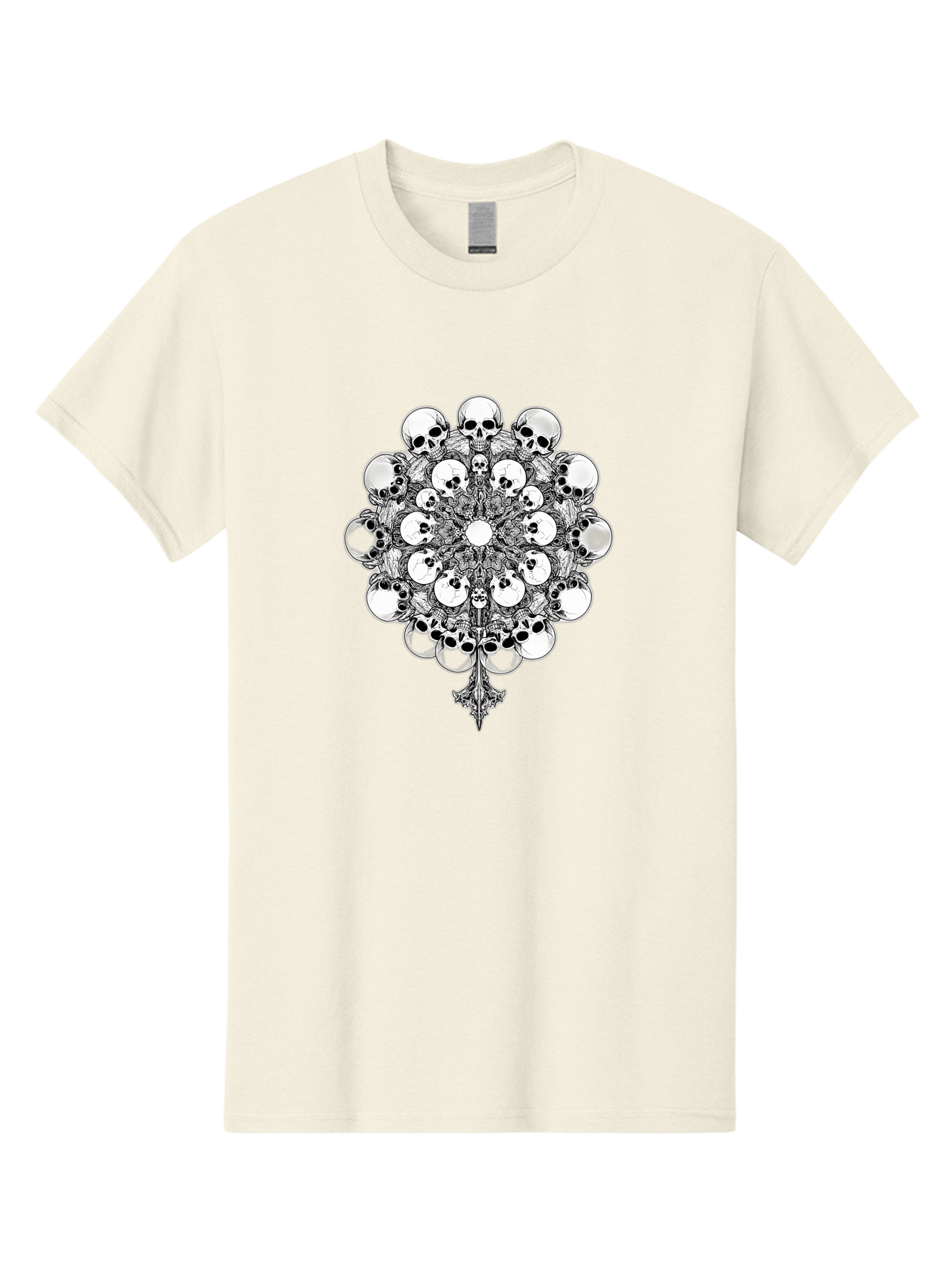 Skull-Mandala-5 Men'S Graphic Tee, 100% Cotton, Comfortable Casual Summer Wear, Machine Washable, Skull Art, Mandala Design, Intricate Patterns, Floral Motifs, Death Symbolism, Mystical Imagery, Gothic Style, Dark Art, Ornate Details Bad599 12
