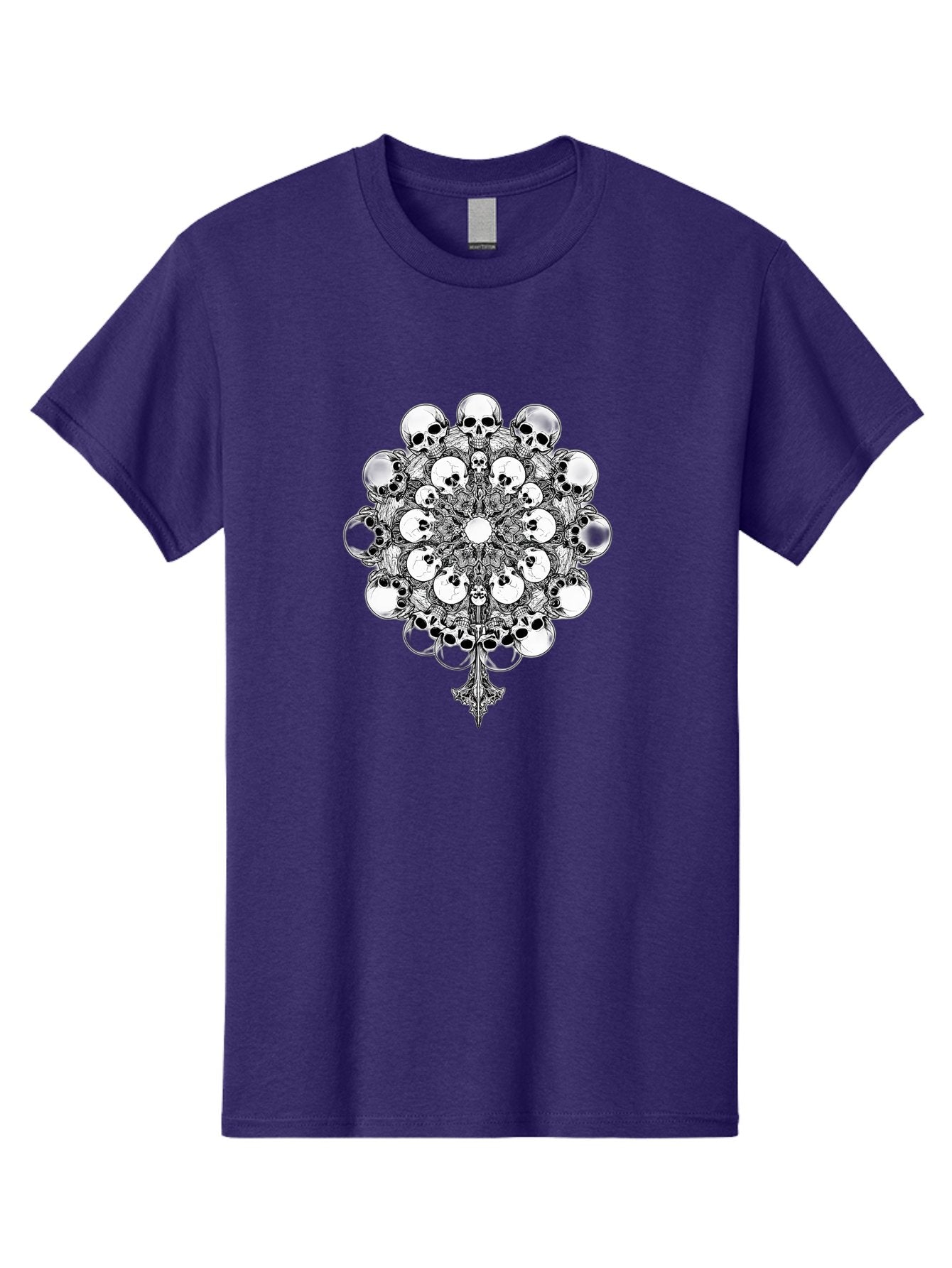 Skull-Mandala-5 Men'S Graphic Tee, 100% Cotton, Comfortable Casual Summer Wear, Machine Washable, Skull Art, Mandala Design, Intricate Patterns, Floral Motifs, Death Symbolism, Mystical Imagery, Gothic Style, Dark Art, Ornate Details Bad599 9