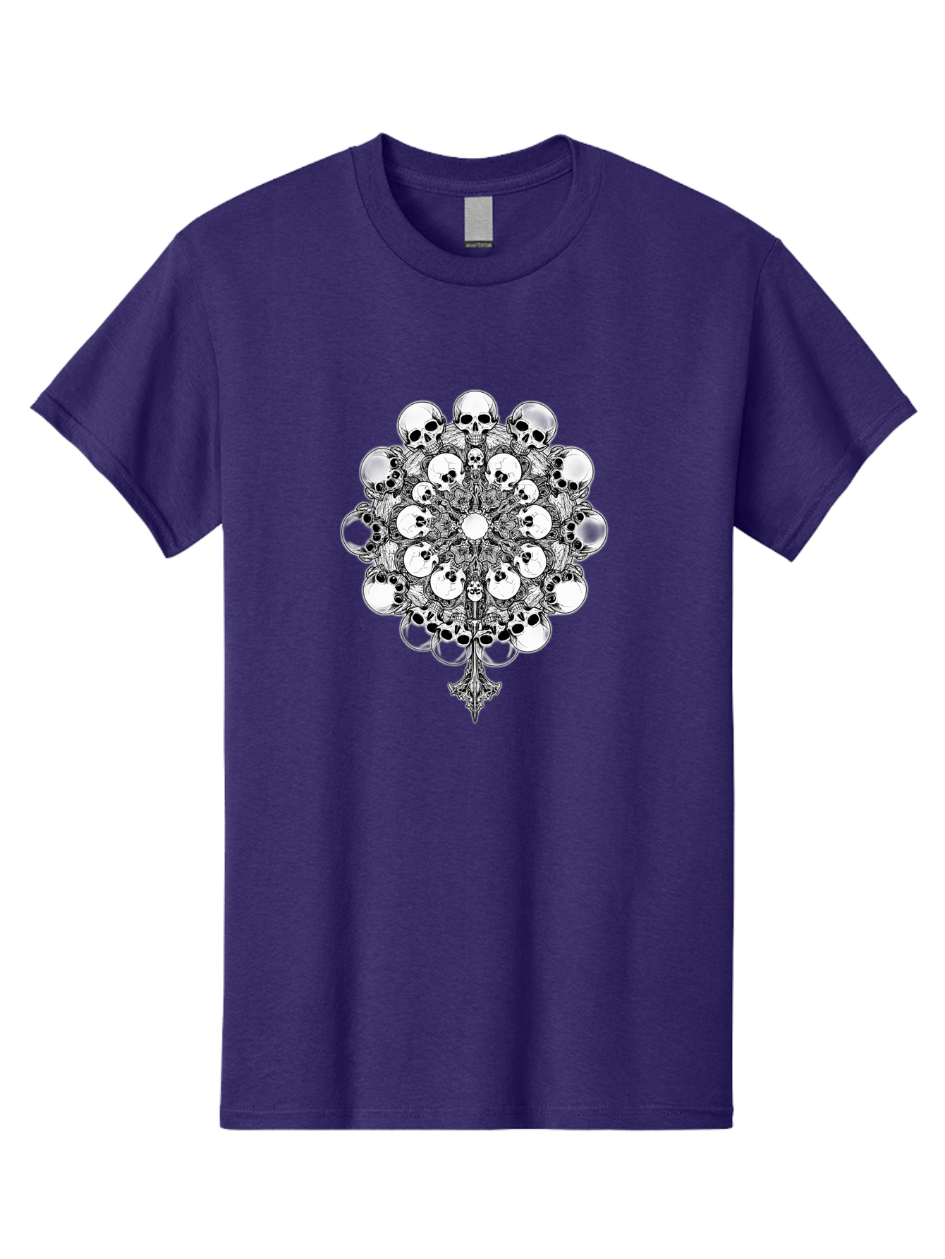 Skull-Mandala-5 Men'S Graphic Tee, 100% Cotton, Comfortable Casual Summer Wear, Machine Washable, Skull Art, Mandala Design, Intricate Patterns, Floral Motifs, Death Symbolism, Mystical Imagery, Gothic Style, Dark Art, Ornate Details Bad599 5