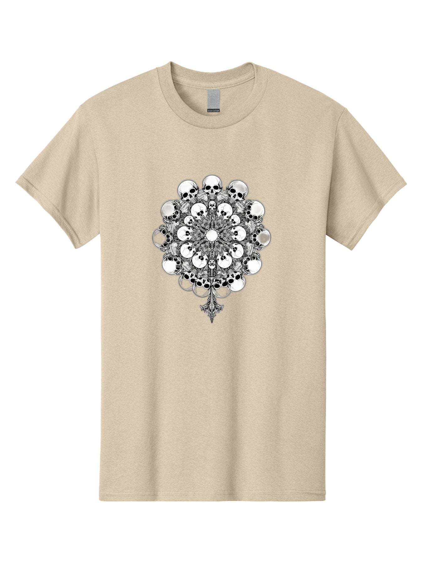 Skull-Mandala-5 Men'S Graphic Tee, 100% Cotton, Comfortable Casual Summer Wear, Machine Washable, Skull Art, Mandala Design, Intricate Patterns, Floral Motifs, Death Symbolism, Mystical Imagery, Gothic Style, Dark Art, Ornate Details Bad599 5