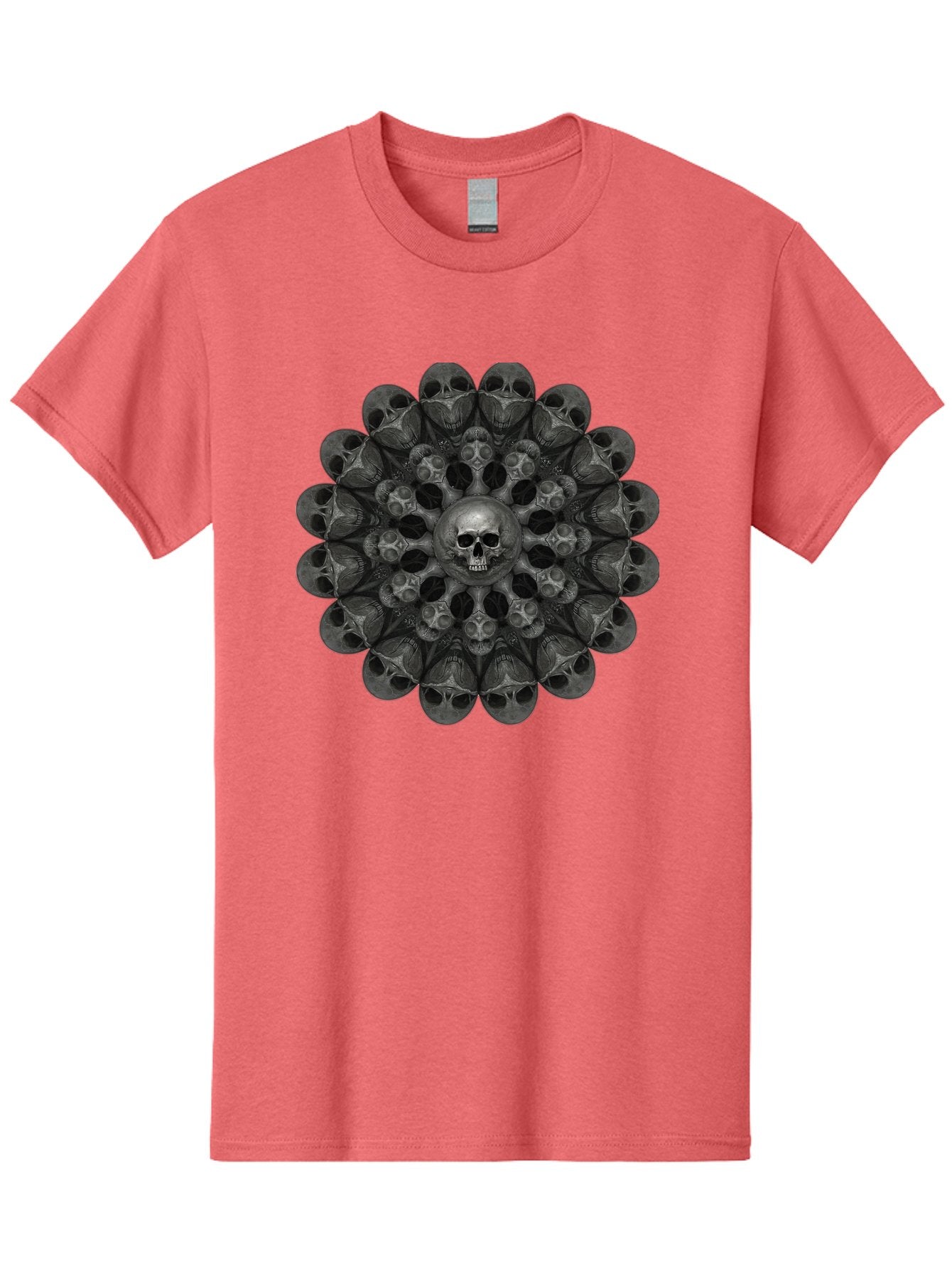 Skull-Mandala-6 Men'S Graphic Tee, 100% Cotton, Comfortable Casual Summer Wear, Machine Washable, Mandala Skull, Skull Pattern, Multiple Skulls, Gothic Art, Dark Art, Surrealism, Symbolic Imagery, Intricate Design, Mysticism, Bad600 4