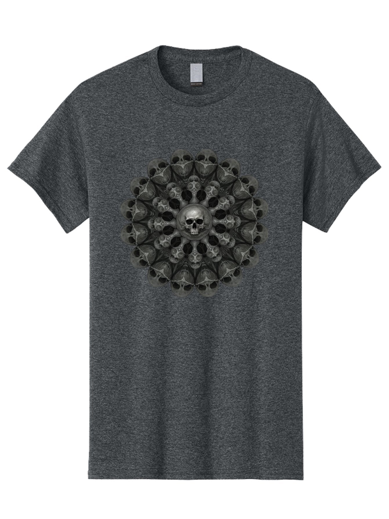 Skull-Mandala-6 Men'S Graphic Tee, 100% Cotton, Comfortable Casual Summer Wear, Machine Washable, Mandala Skull, Skull Pattern, Multiple Skulls, Gothic Art, Dark Art, Surrealism, Symbolic Imagery, Intricate Design, Mysticism, Bad600 15