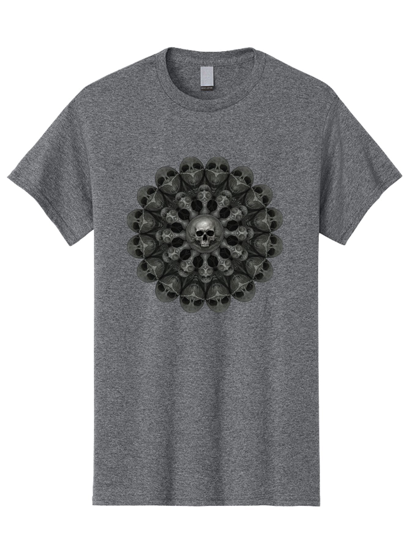 Skull-Mandala-6 Men'S Graphic Tee, 100% Cotton, Comfortable Casual Summer Wear, Machine Washable, Mandala Skull, Skull Pattern, Multiple Skulls, Gothic Art, Dark Art, Surrealism, Symbolic Imagery, Intricate Design, Mysticism, Bad600 6