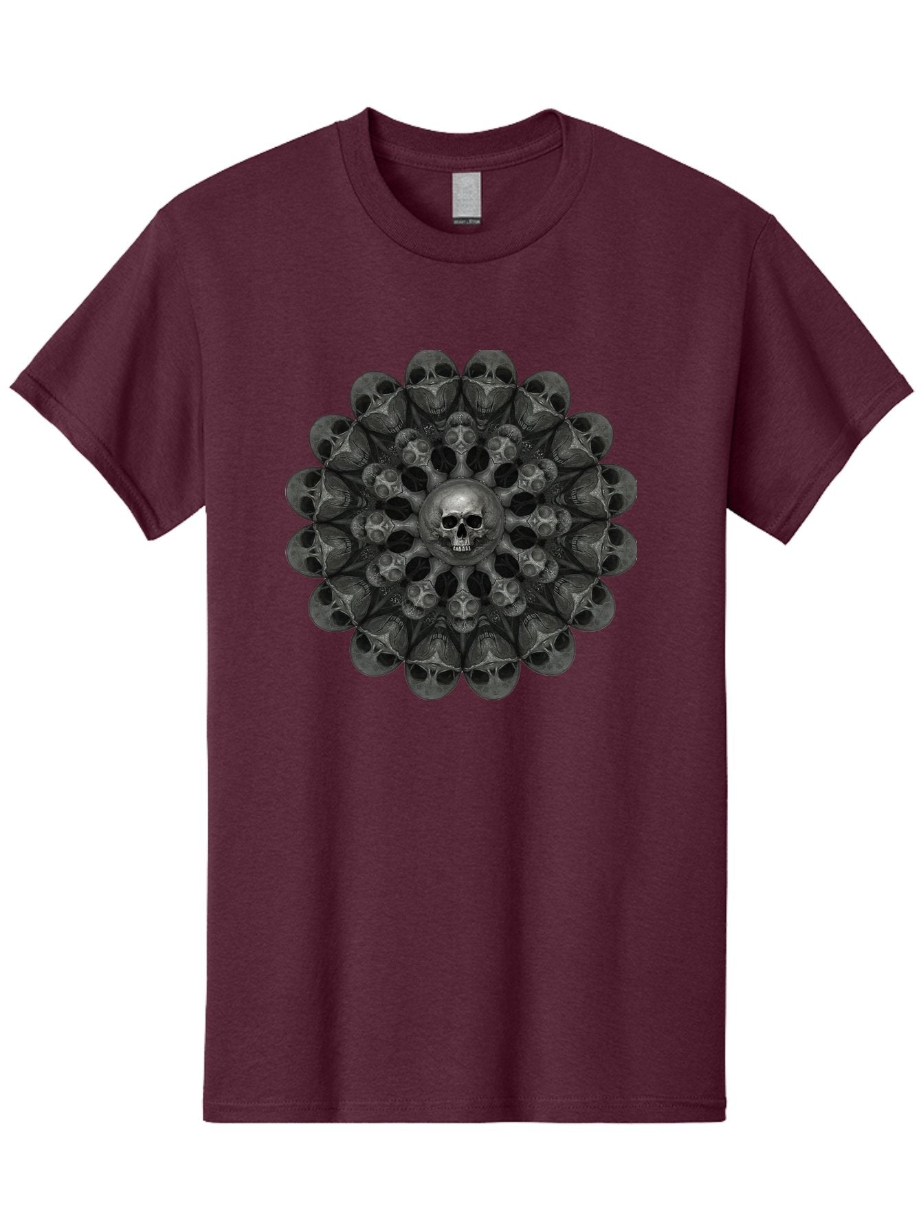 Skull-Mandala-6 Men'S Graphic Tee, 100% Cotton, Comfortable Casual Summer Wear, Machine Washable, Mandala Skull, Skull Pattern, Multiple Skulls, Gothic Art, Dark Art, Surrealism, Symbolic Imagery, Intricate Design, Mysticism, Bad600 5