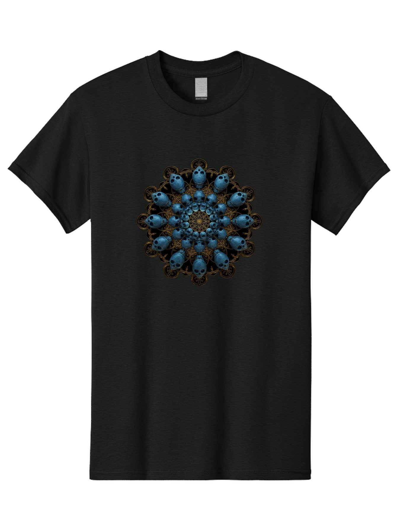 Skull-Mandala-7 Men'S Graphic Tee, 100% Cotton, Comfortable Casual Summer Wear, Machine Washable, Skull Mandala, Symmetrical Design, Intricate Patterns, Gothic Art, Mystical Symbols, Skulls, Mandala Art, Surreal Imagery, Mysterious, Bad601