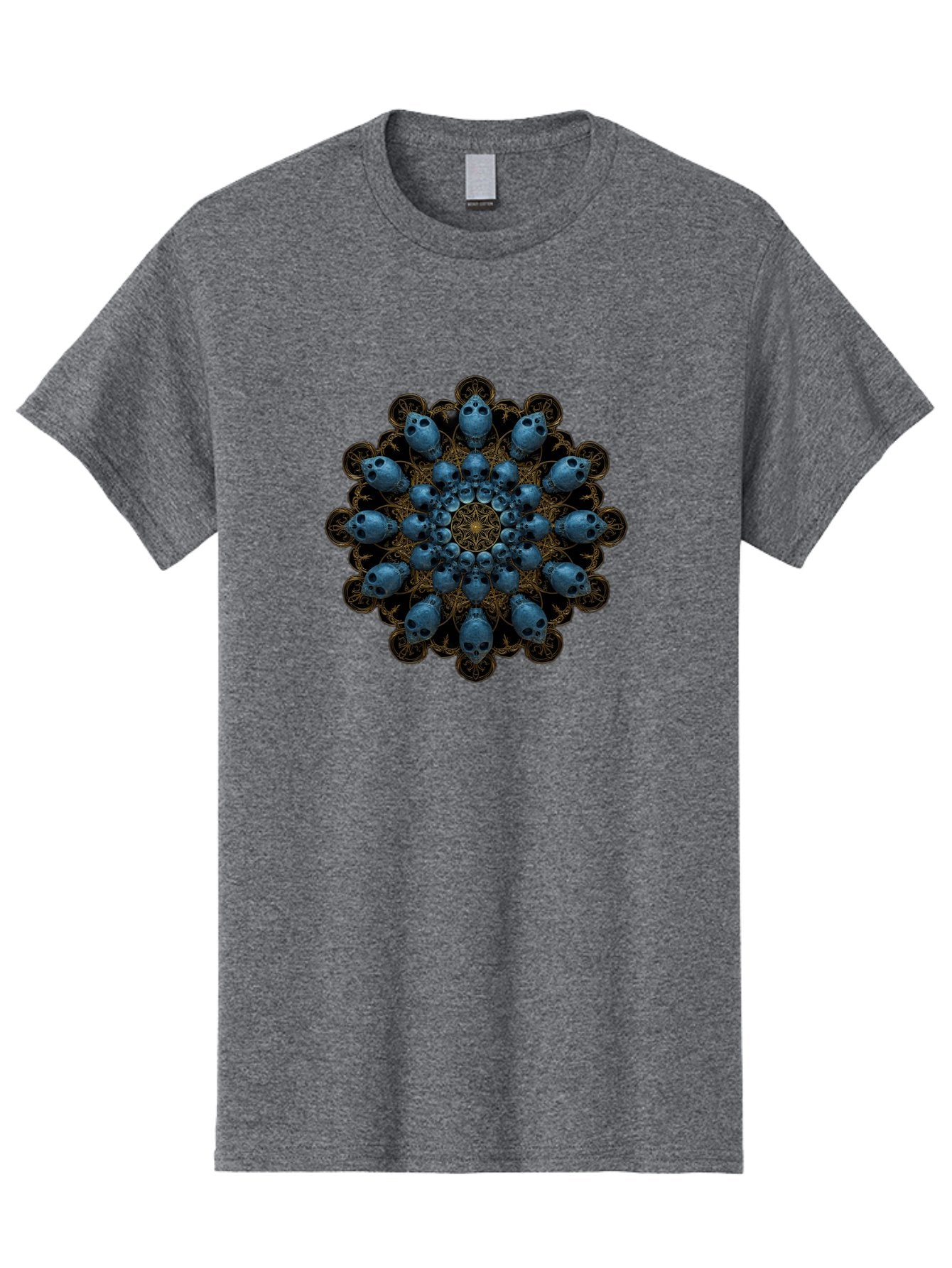 Skull-Mandala-7 Men'S Graphic Tee, 100% Cotton, Comfortable Casual Summer Wear, Machine Washable, Skull Mandala, Symmetrical Design, Intricate Patterns, Gothic Art, Mystical Symbols, Skulls, Mandala Art, Surreal Imagery, Mysterious, Bad601