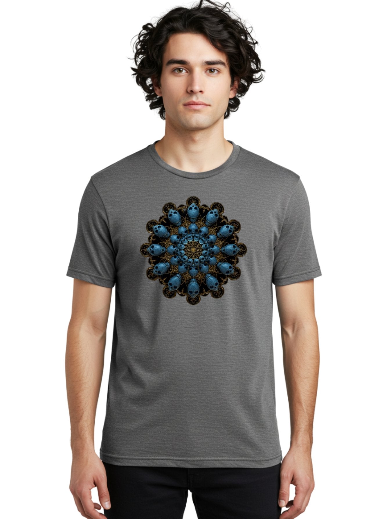 Skull-Mandala-7 Men'S Graphic Tee, 100% Cotton, Comfortable Casual Summer Wear, Machine Washable, Skull Mandala, Symmetrical Design, Intricate Patterns, Gothic Art, Mystical Symbols, Skulls, Mandala Art, Surreal Imagery, Mysterious, Bad601 19