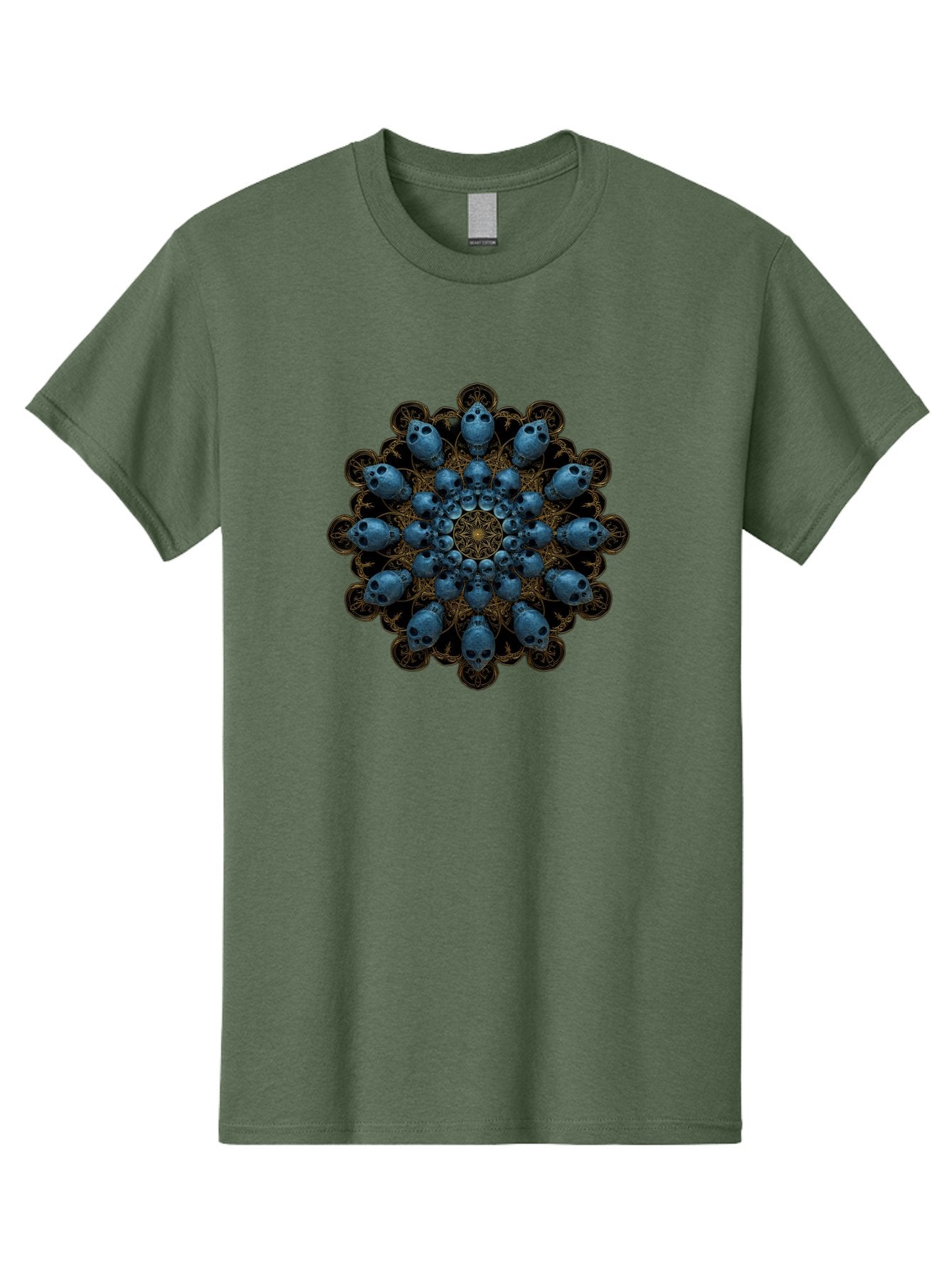 Skull-Mandala-7 Men'S Graphic Tee, 100% Cotton, Comfortable Casual Summer Wear, Machine Washable, Skull Mandala, Symmetrical Design, Intricate Patterns, Gothic Art, Mystical Symbols, Skulls, Mandala Art, Surreal Imagery, Mysterious, Bad601 4