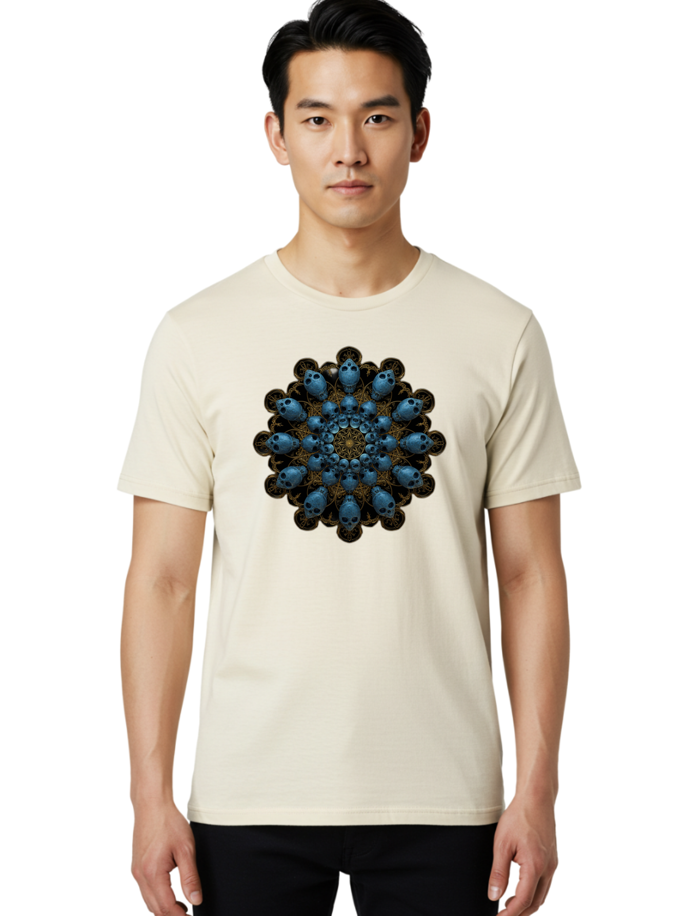 Skull-Mandala-7 Men'S Graphic Tee, 100% Cotton, Comfortable Casual Summer Wear, Machine Washable, Skull Mandala, Symmetrical Design, Intricate Patterns, Gothic Art, Mystical Symbols, Skulls, Mandala Art, Surreal Imagery, Mysterious, Bad601 21